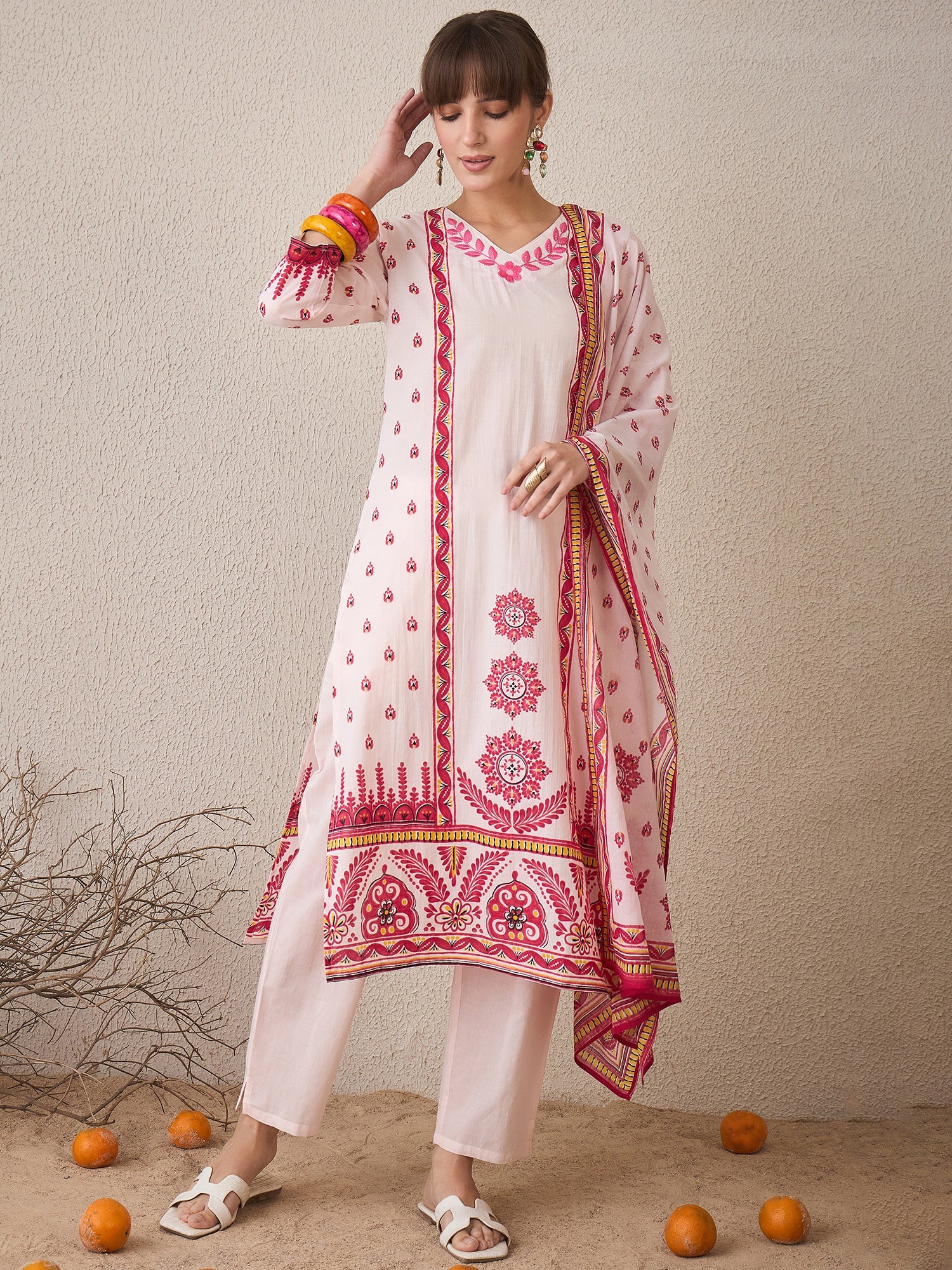 indo era, suit, kurta set for women, indo era kurta, kurta sets for ladies, summer dresses for women, 3 piece suit, cotton kurta set for women, new arrivals, women kurti plazo set, women in suit, kurta suit, floral kurta, short suit, spring summer, Pink suit