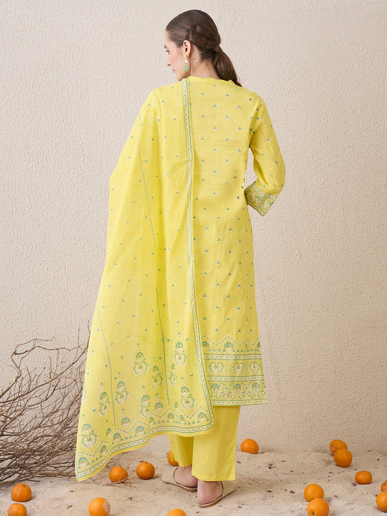 indo era, suit, kurta set for women, indo era kurta, kurta sets for ladies, summer dresses for women, 3 piece suit, cotton kurta set for women, new arrivals, women kurti plazo set, women in suit, kurta suit, floral kurta, short suit, spring summer, Yellow suit