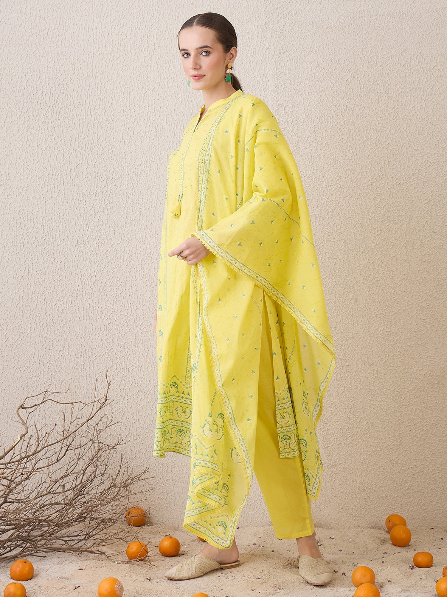 indo era, suit, kurta set for women, indo era kurta, kurta sets for ladies, summer dresses for women, 3 piece suit, cotton kurta set for women, new arrivals, women kurti plazo set, women in suit, kurta suit, floral kurta, short suit, spring summer, Yellow suit