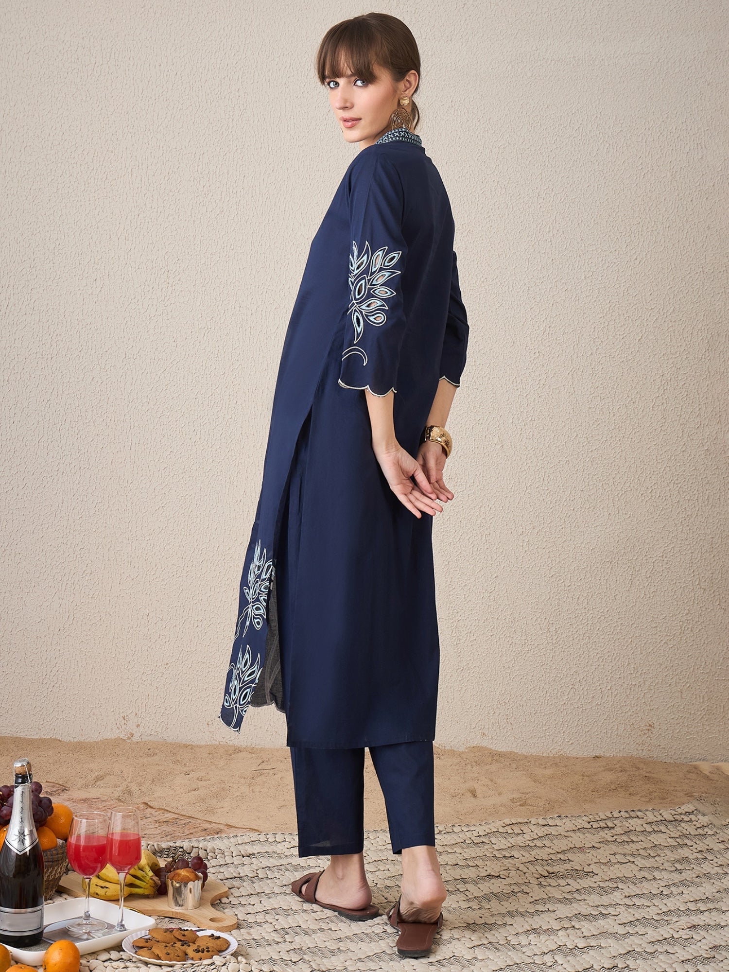 indo era, suit, kurta set for women, indo era kurta, kurta sets for ladies, summer dresses for women, 3 piece suit, cotton kurta set for women, new arrivals, women kurti plazo set, women in suit, kurta suit, floral kurta, short suit, spring summer, Navy Blue suit