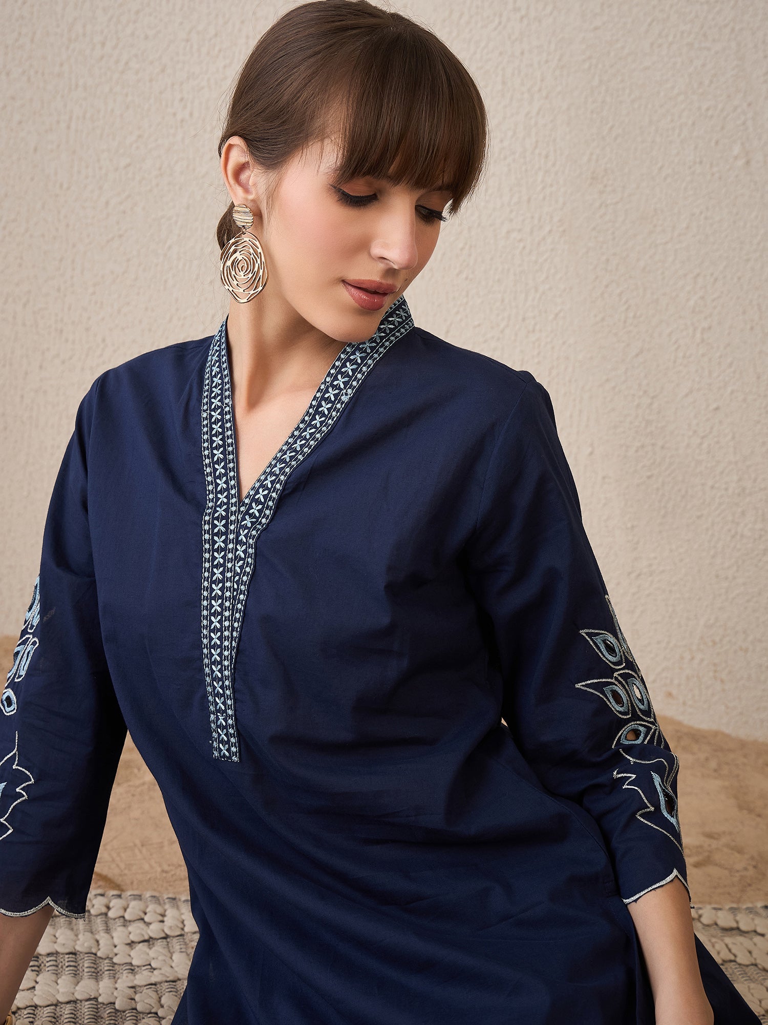 indo era, suit, kurta set for women, indo era kurta, kurta sets for ladies, summer dresses for women, 3 piece suit, cotton kurta set for women, new arrivals, women kurti plazo set, women in suit, kurta suit, floral kurta, short suit, spring summer, Navy Blue suit