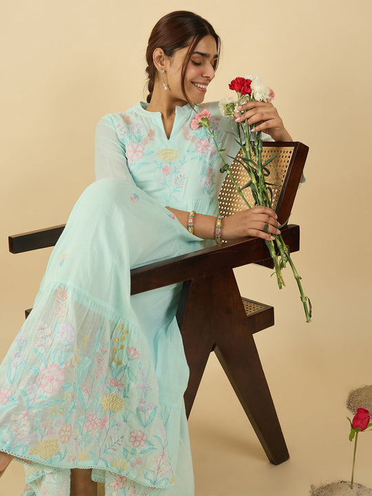 Blue Embroidered Anarkali Dress