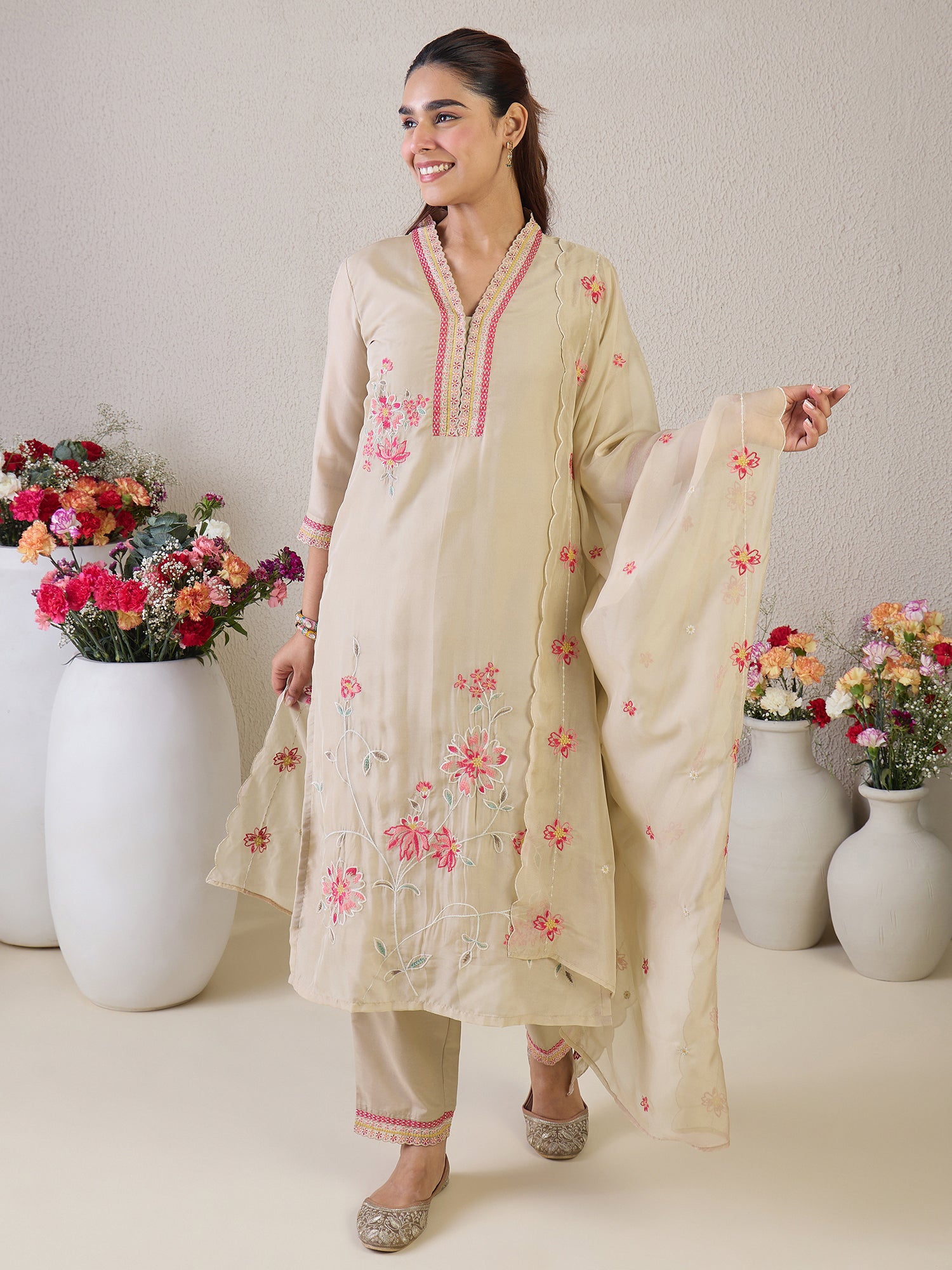 indo era, suit, kurta set for women, indo era kurta, kurta sets for ladies, summer dresses for women, 3 piece suit, cotton kurta set for women, new arrivals, women kurti plazo set, women in suit, kurta suit, floral kurta, short suit, spring summer, Beige suit