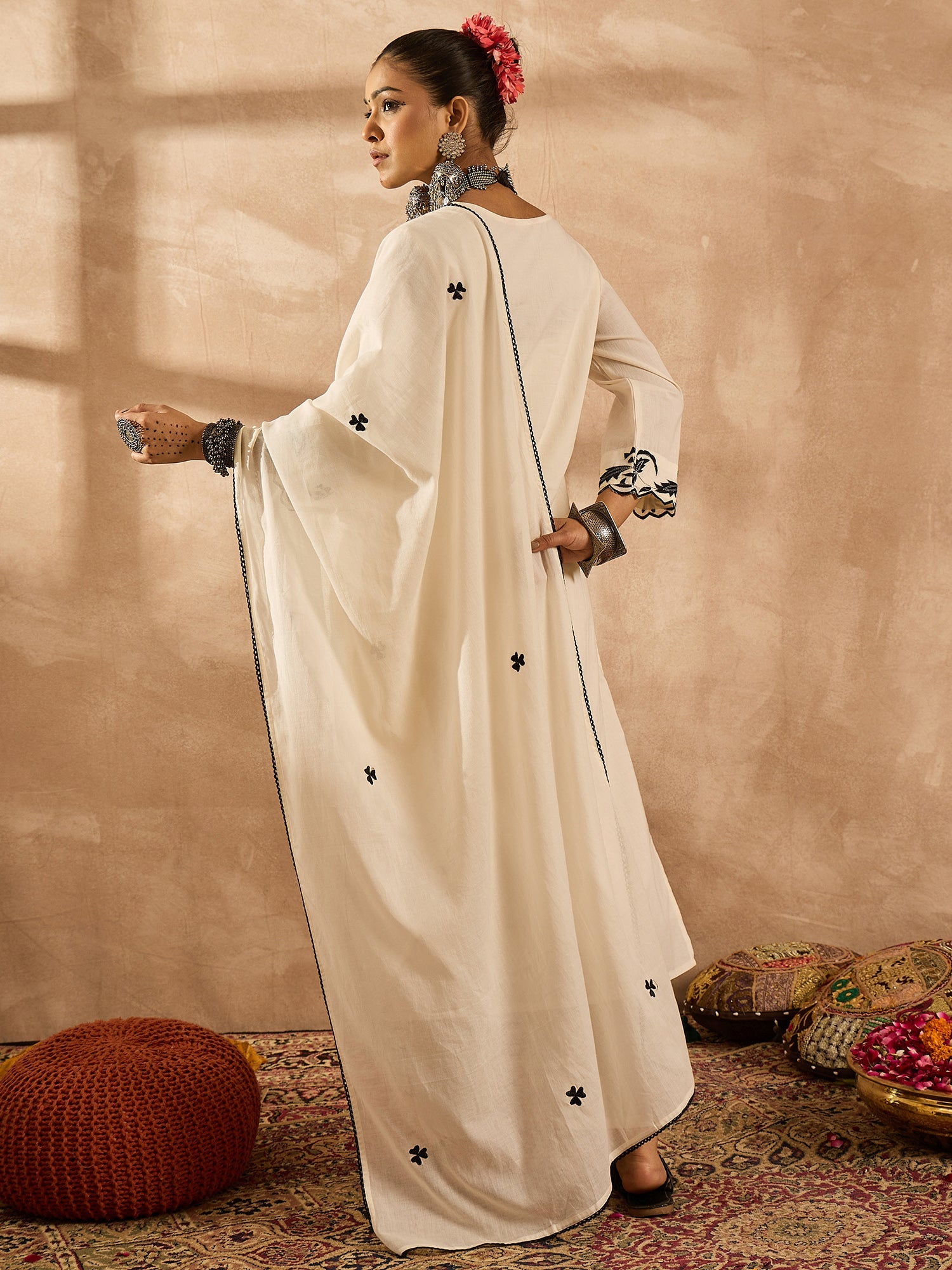 indo era, suit, kurta set for women, indo era kurta, kurta sets for ladies, summer dresses for women, 3 piece suit, cotton kurta set for women, new arrivals, women kurti plazo set, women in suit, kurta suit, floral kurta, short suit, spring summer, Off White suit