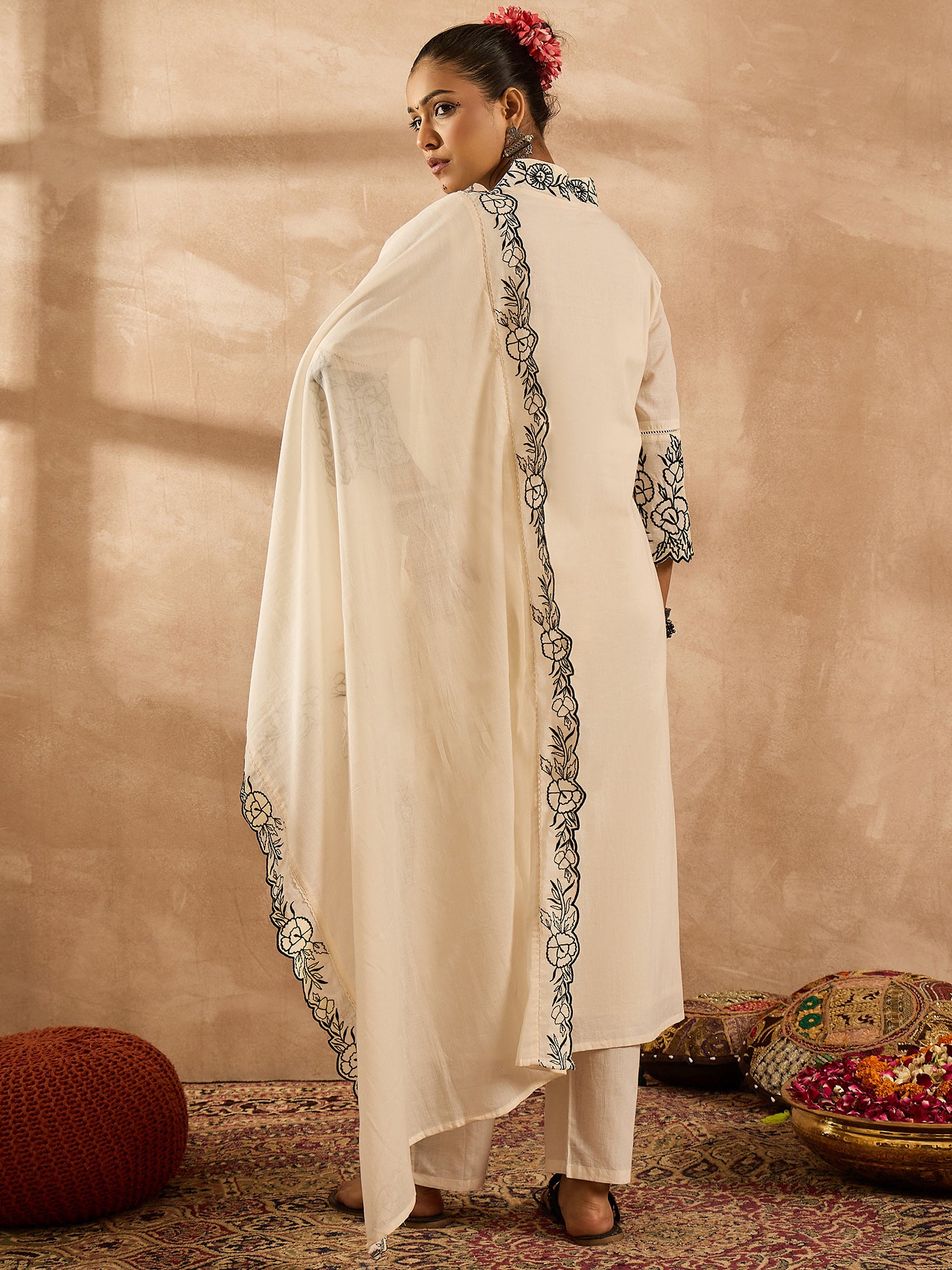 indo era, suit, kurta set for women, indo era kurta, kurta sets for ladies, summer dresses for women, 3 piece suit, cotton kurta set for women, new arrivals, women kurti plazo set, women in suit, kurta suit, floral kurta, short suit, spring summer, Off White suit