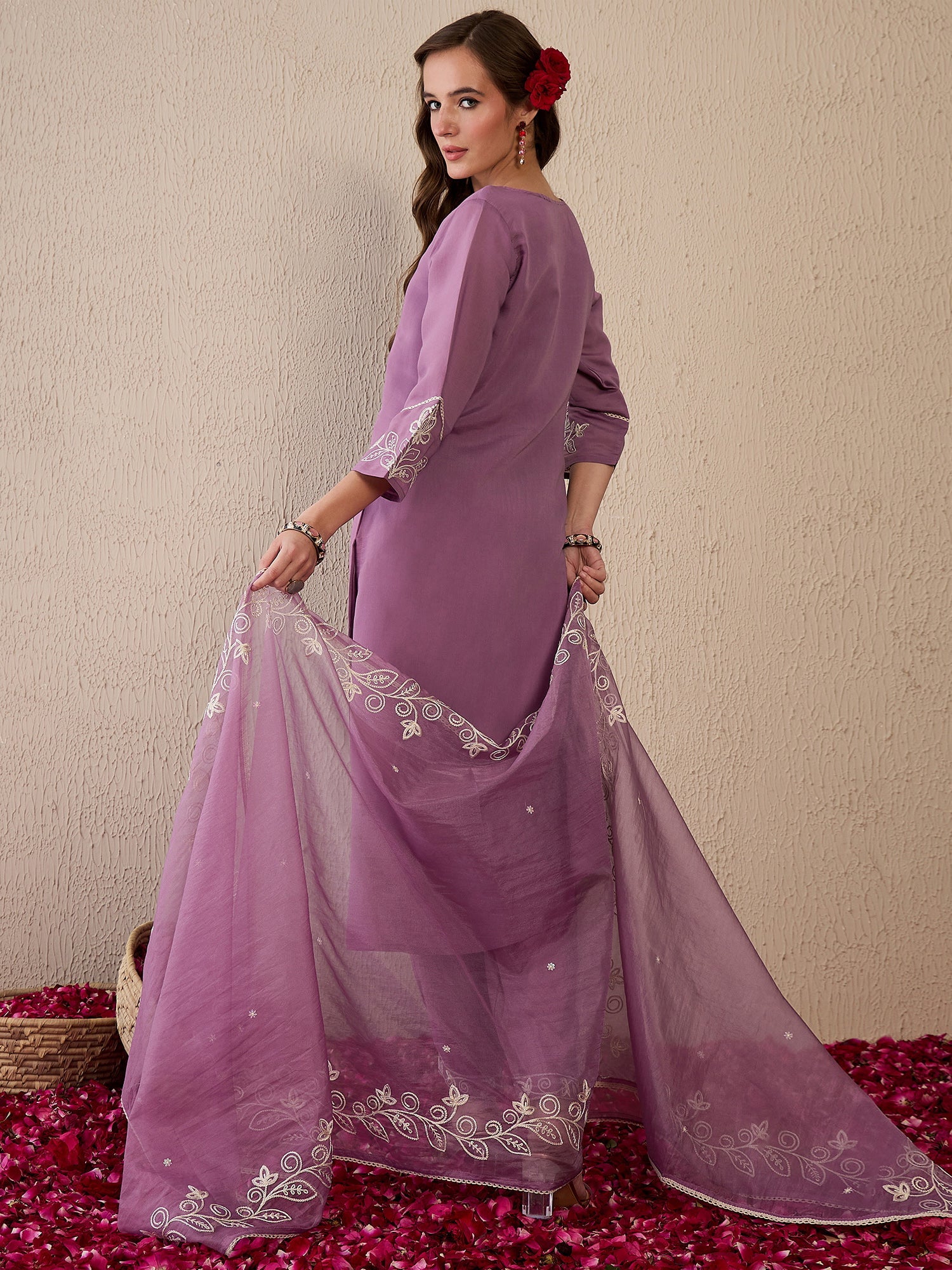 indo era, suit, kurta set for women, indo era kurta, kurta sets for ladies, summer dresses for women, 3 piece suit, cotton kurta set for women, new arrivals, women kurti plazo set, women in suit, kurta suit, floral kurta, short suit, spring summer, Lavender suit
