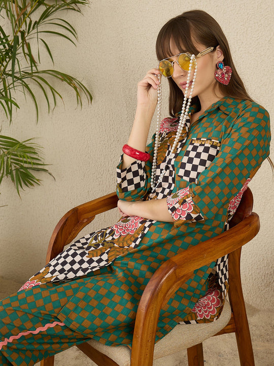 Multi Printed Straight Kurta Trouser Set