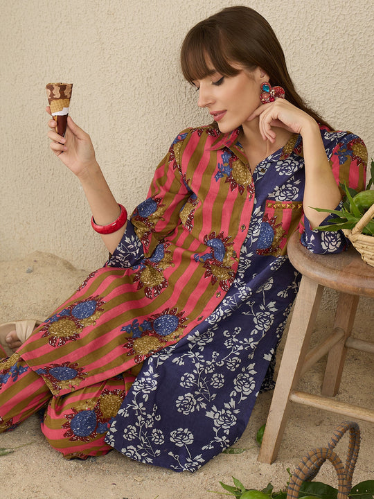 Multi Printed Straight Kurta Trouser Set