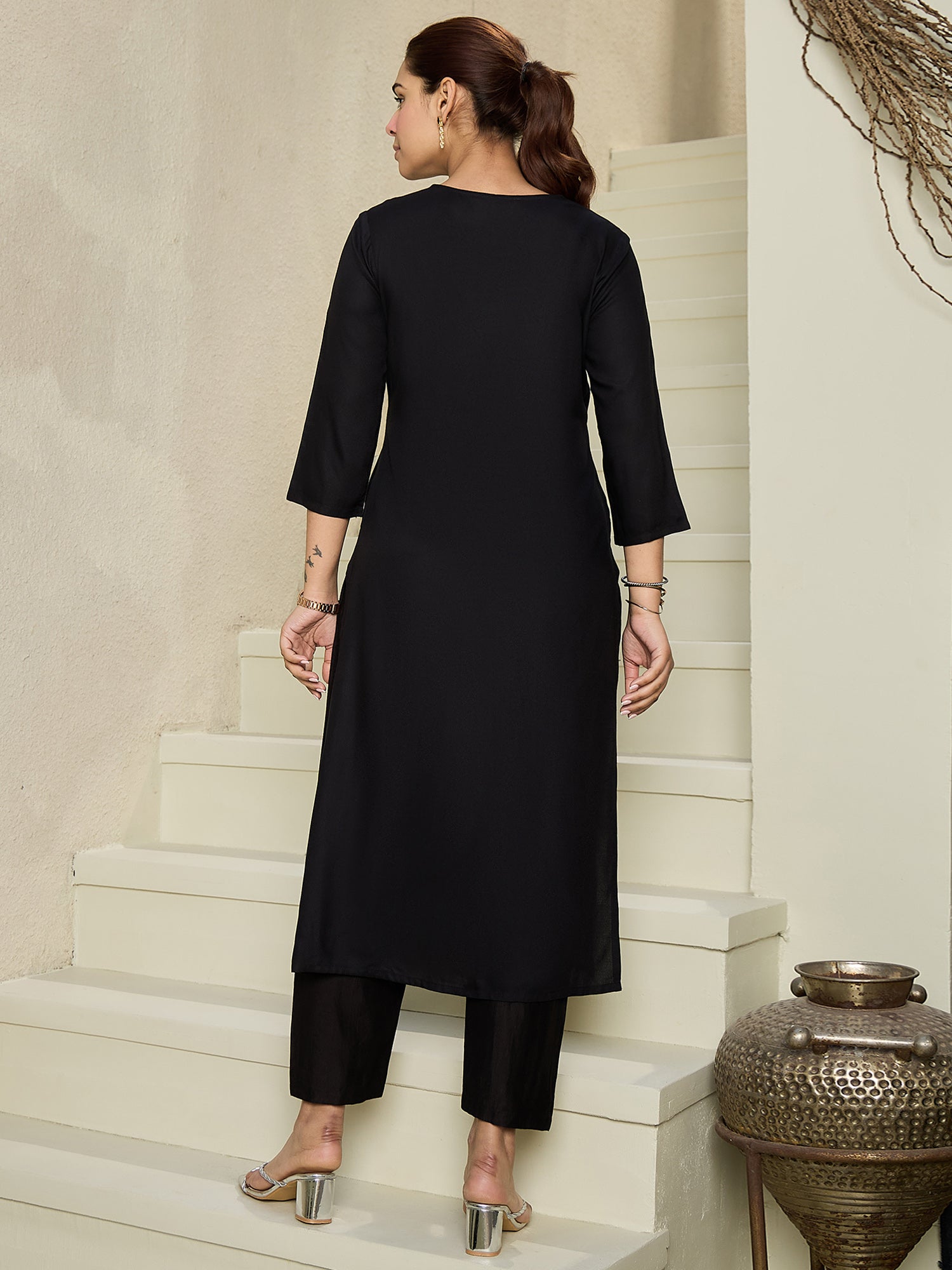 indo era, indo era kurta set, indo era suit, Kurta Set, Kurta set for women, cotton kurta set, indo era kurta set for women, Anarkali Kurta Set, Palazzo Kurta Set, Sleeveless Kurta, Embroidered Kurta, New Arrivals, Work wear, Dress, Best seller, Heeramandi dress, Summer sale, Summer suit, Wedding collection, Special offer, plus size, Spring summer, party wear, Summer Special, Printed Kurta, wedding wear, outfit ideas, Straight Kurta, Cotton Outfit, A line dress, dress for women,Black kurta set