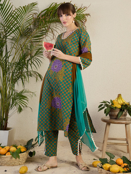 Multi Printed Pure Cotton Straight Suit Sets With Dupatta