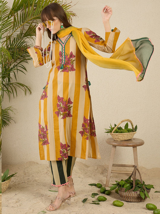 Multi Printed Straight Kurta Set With Dupatta