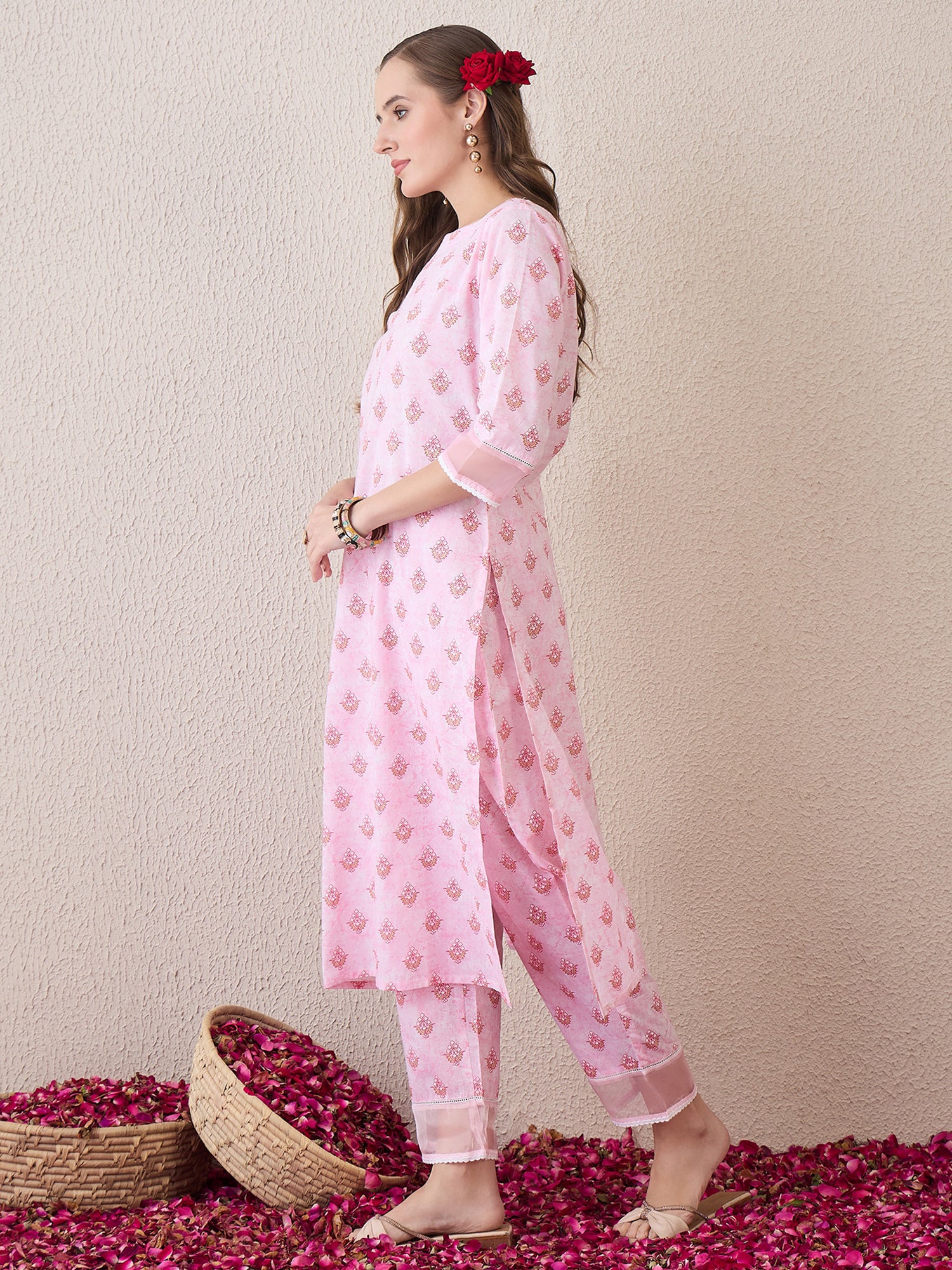 indo era, suit, kurta set for women, indo era kurta, kurta sets for ladies, summer dresses for women, 3 piece suit, cotton kurta set for women, new arrivals, women kurti plazo set, women in suit, kurta suit, floral kurta, short suit, spring summer, Pink suit