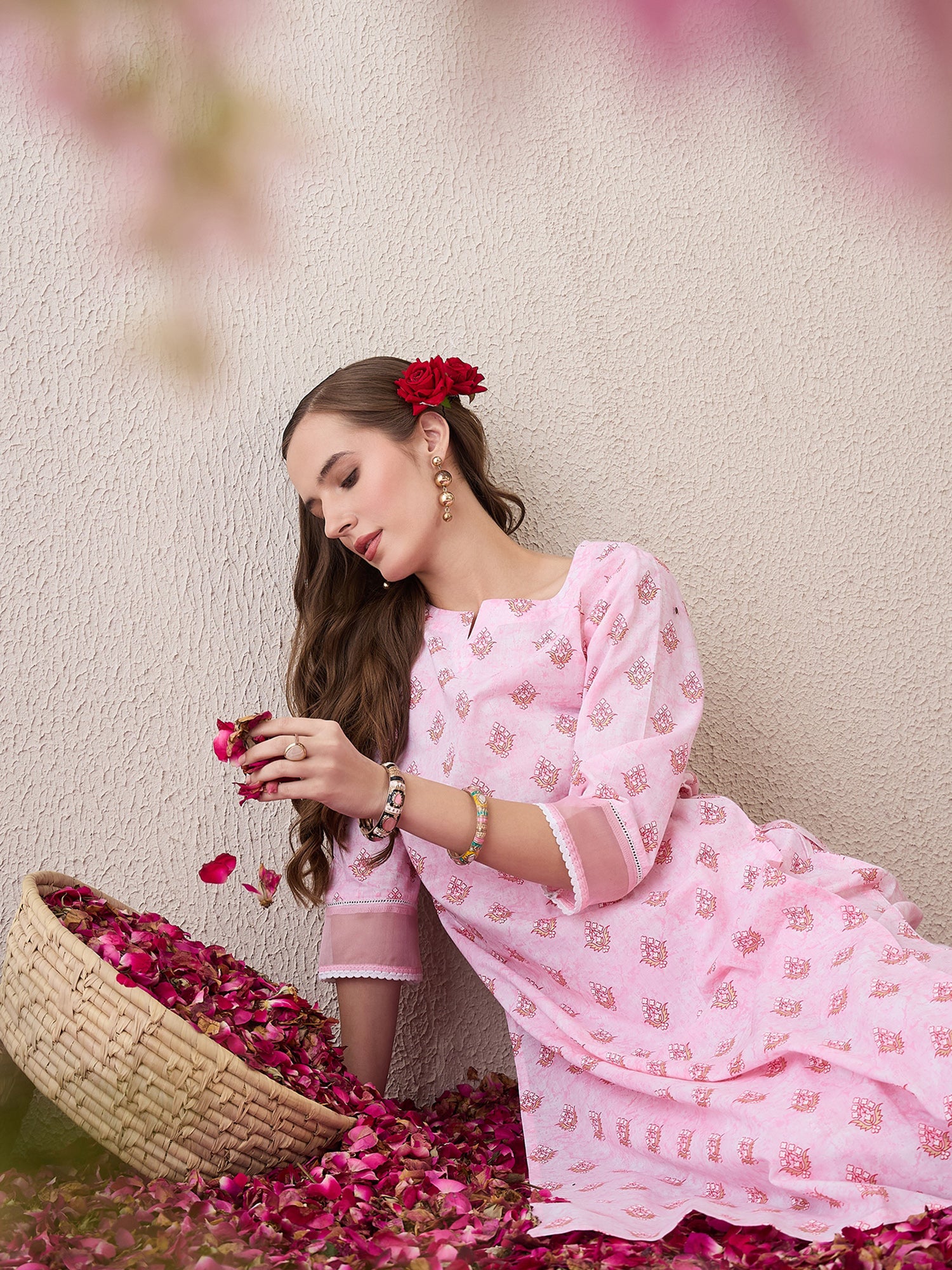 indo era, suit, kurta set for women, indo era kurta, kurta sets for ladies, summer dresses for women, 3 piece suit, cotton kurta set for women, new arrivals, women kurti plazo set, women in suit, kurta suit, floral kurta, short suit, spring summer, Pink suit