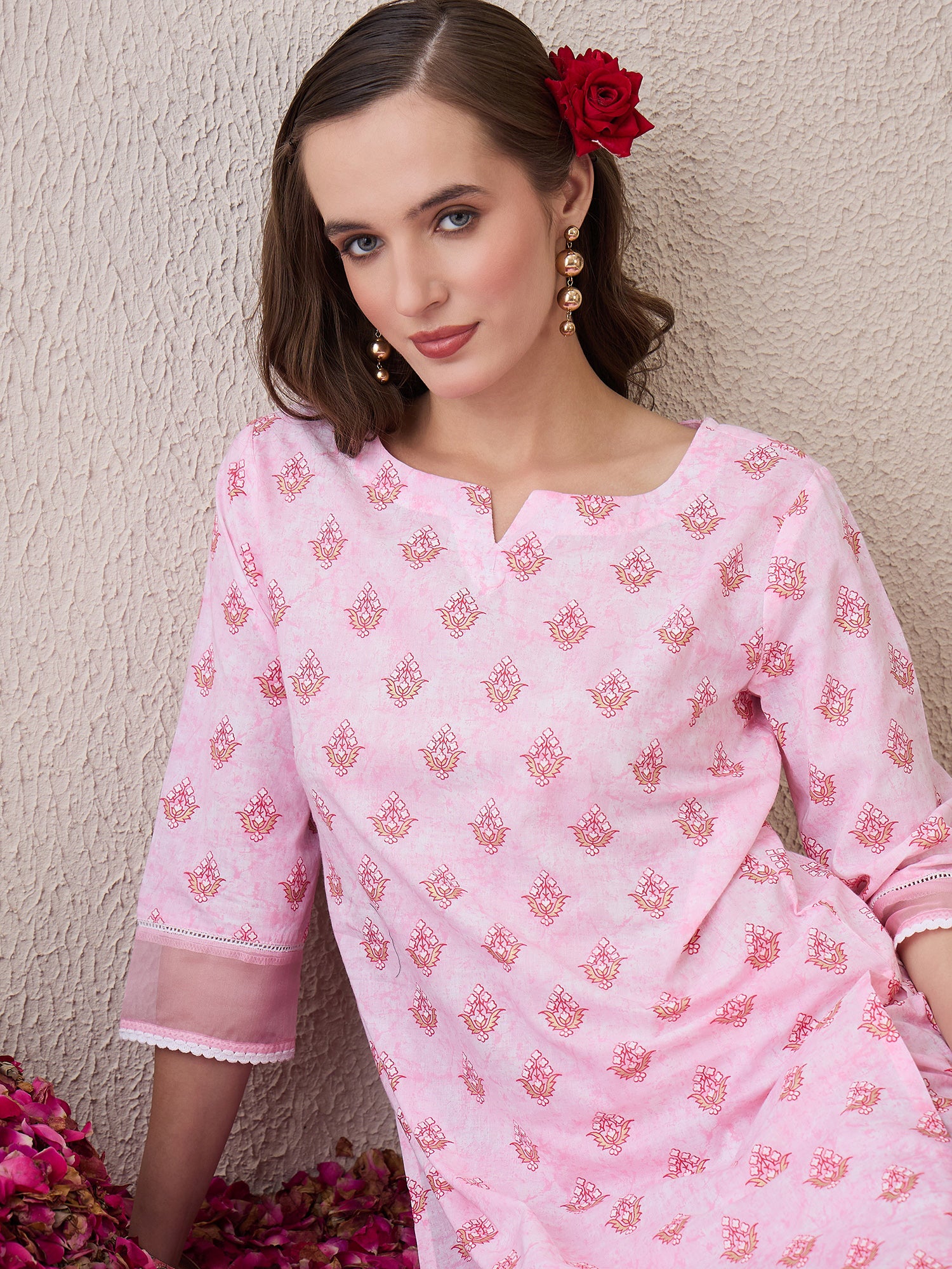 indo era, suit, kurta set for women, indo era kurta, kurta sets for ladies, summer dresses for women, 3 piece suit, cotton kurta set for women, new arrivals, women kurti plazo set, women in suit, kurta suit, floral kurta, short suit, spring summer, Pink suit