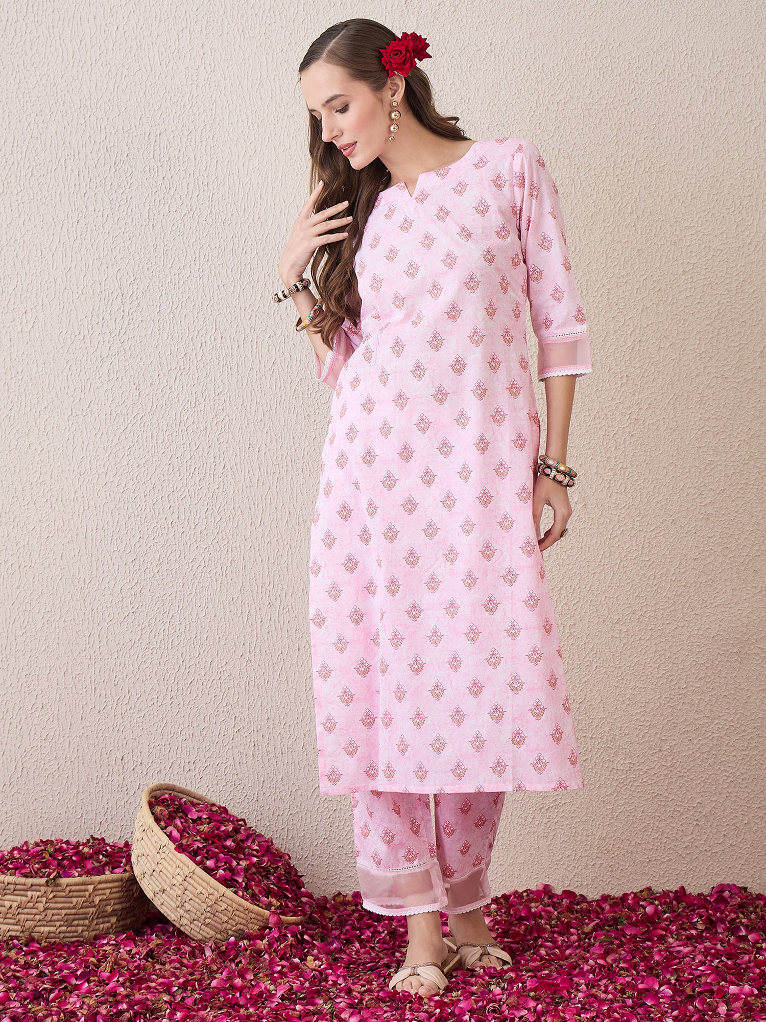 indo era, suit, kurta set for women, indo era kurta, kurta sets for ladies, summer dresses for women, 3 piece suit, cotton kurta set for women, new arrivals, women kurti plazo set, women in suit, kurta suit, floral kurta, short suit, spring summer, Pink suit