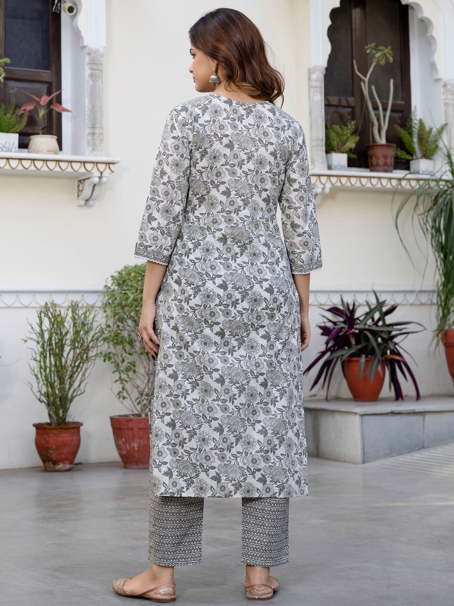 indo era, suit, kurta set for women, indo era kurta, kurta sets for ladies, summer dresses for women, 3 piece suit, cotton kurta set for women, new arrivals, women kurti plazo set, women in suit, kurta suit, floral kurta, short suit, spring summer, Grey suit