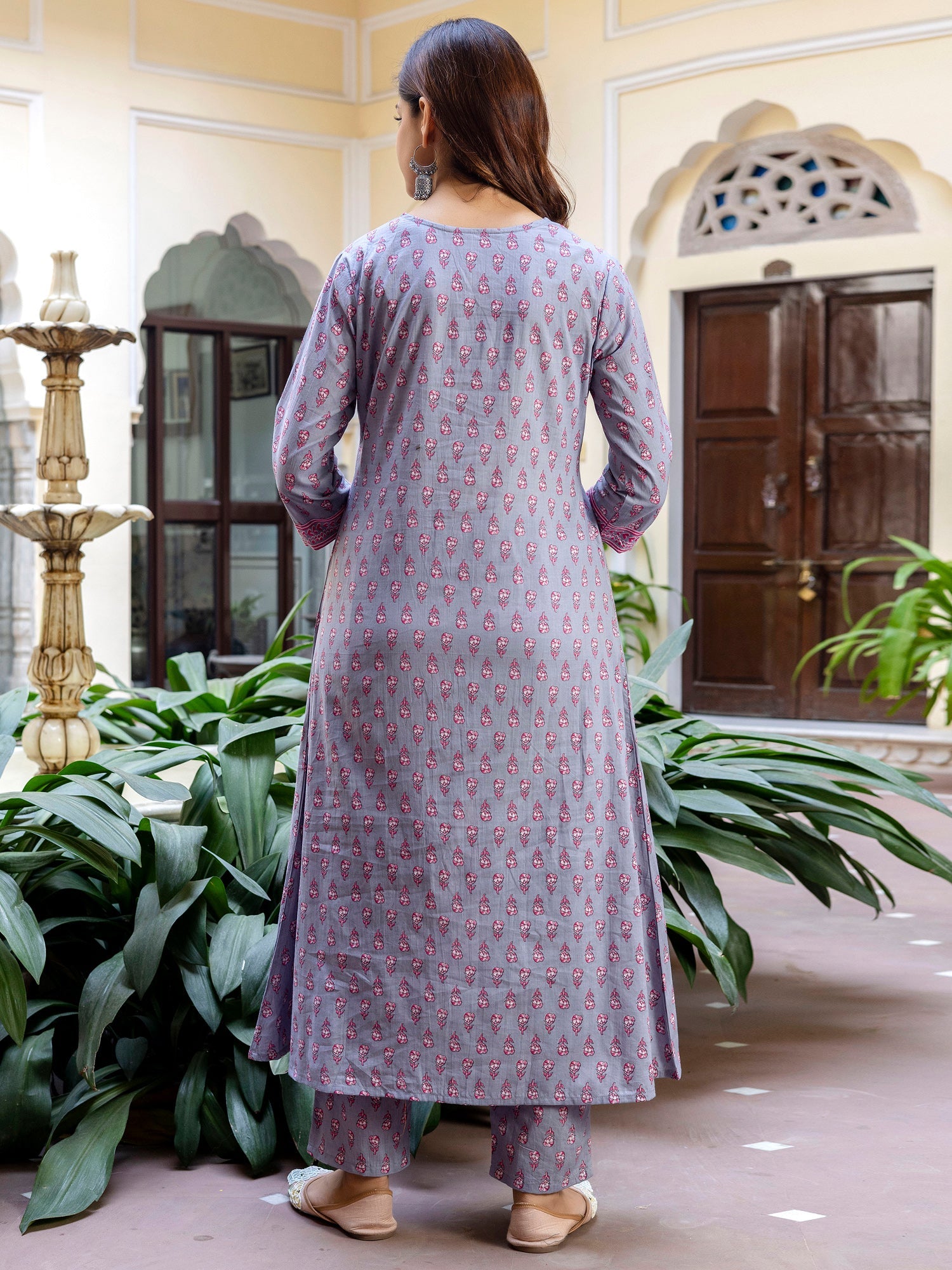 indo era, suit, kurta set for women, indo era kurta, kurta sets for ladies, summer dresses for women, 3 piece suit, cotton kurta set for women, new arrivals, women kurti plazo set, women in suit, kurta suit, floral kurta, short suit, spring summer, Grey suit