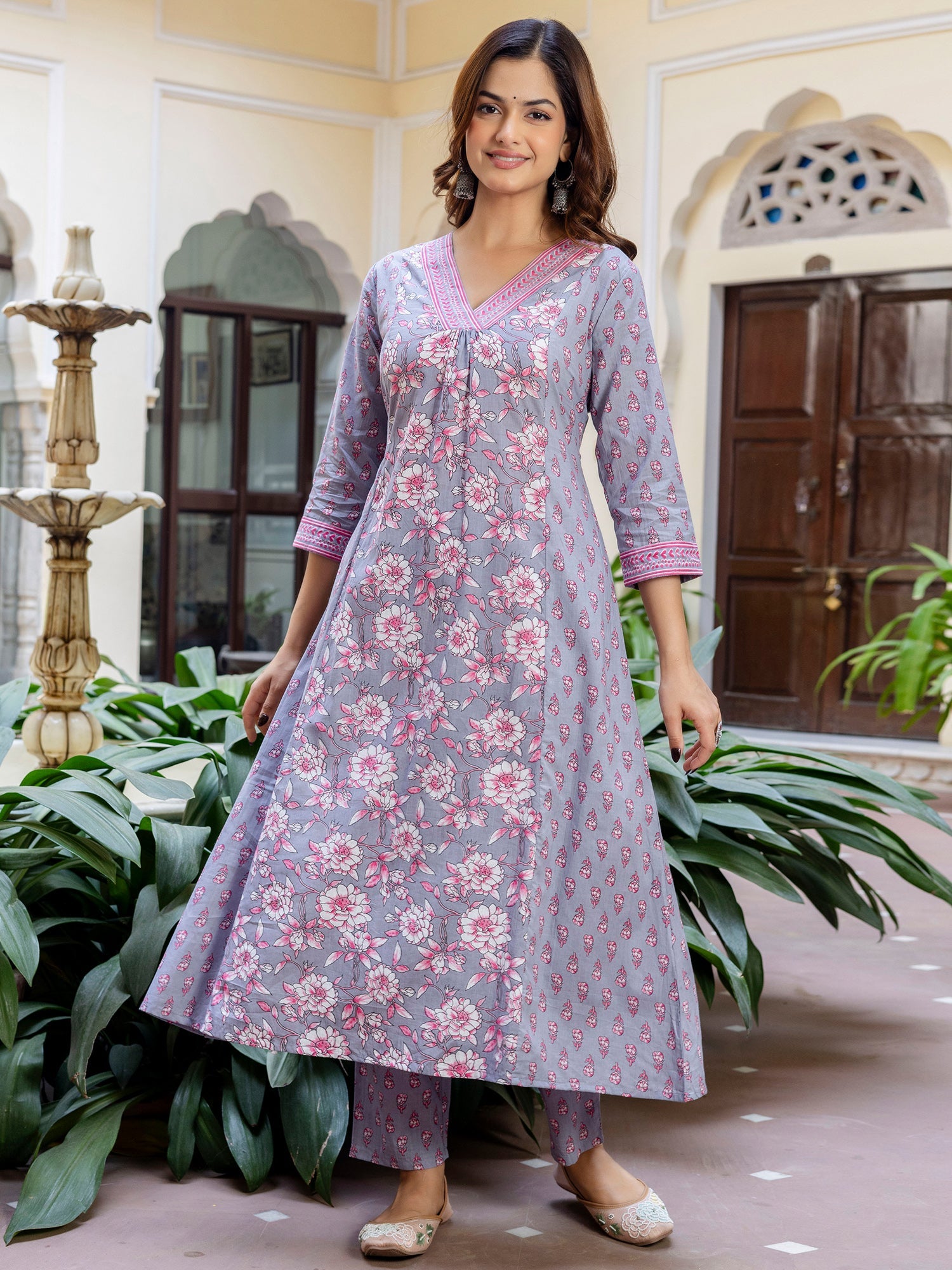 indo era, suit, kurta set for women, indo era kurta, kurta sets for ladies, summer dresses for women, 3 piece suit, cotton kurta set for women, new arrivals, women kurti plazo set, women in suit, kurta suit, floral kurta, short suit, spring summer, Grey suit