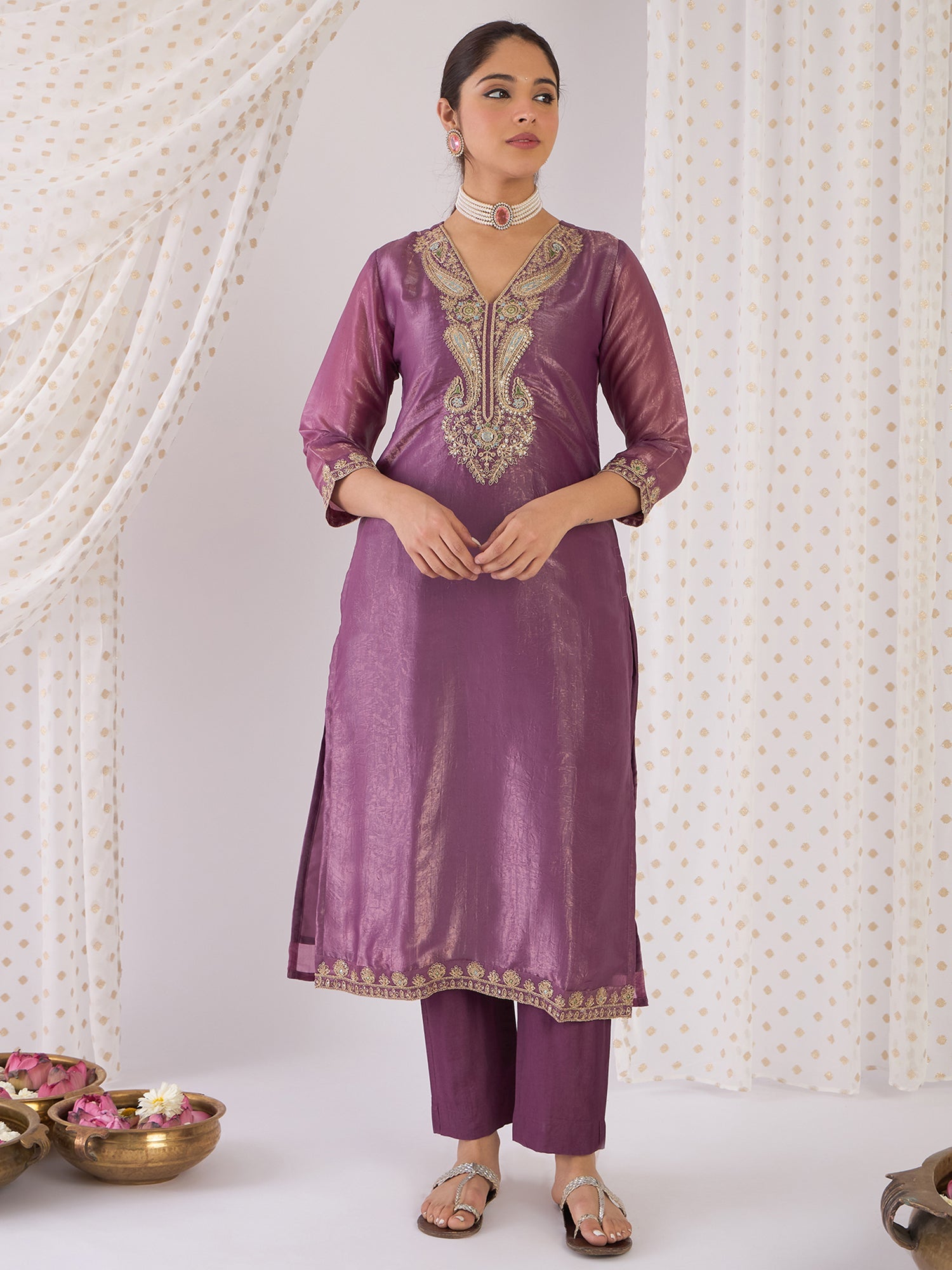 indo era, suit, kurta set for women, indo era kurta, kurta sets for ladies, summer dresses for women, 3 piece suit, cotton kurta set for women, new arrivals, women kurti plazo set, women in suit, kurta suit, floral kurta, short suit, spring summer, Purple suit