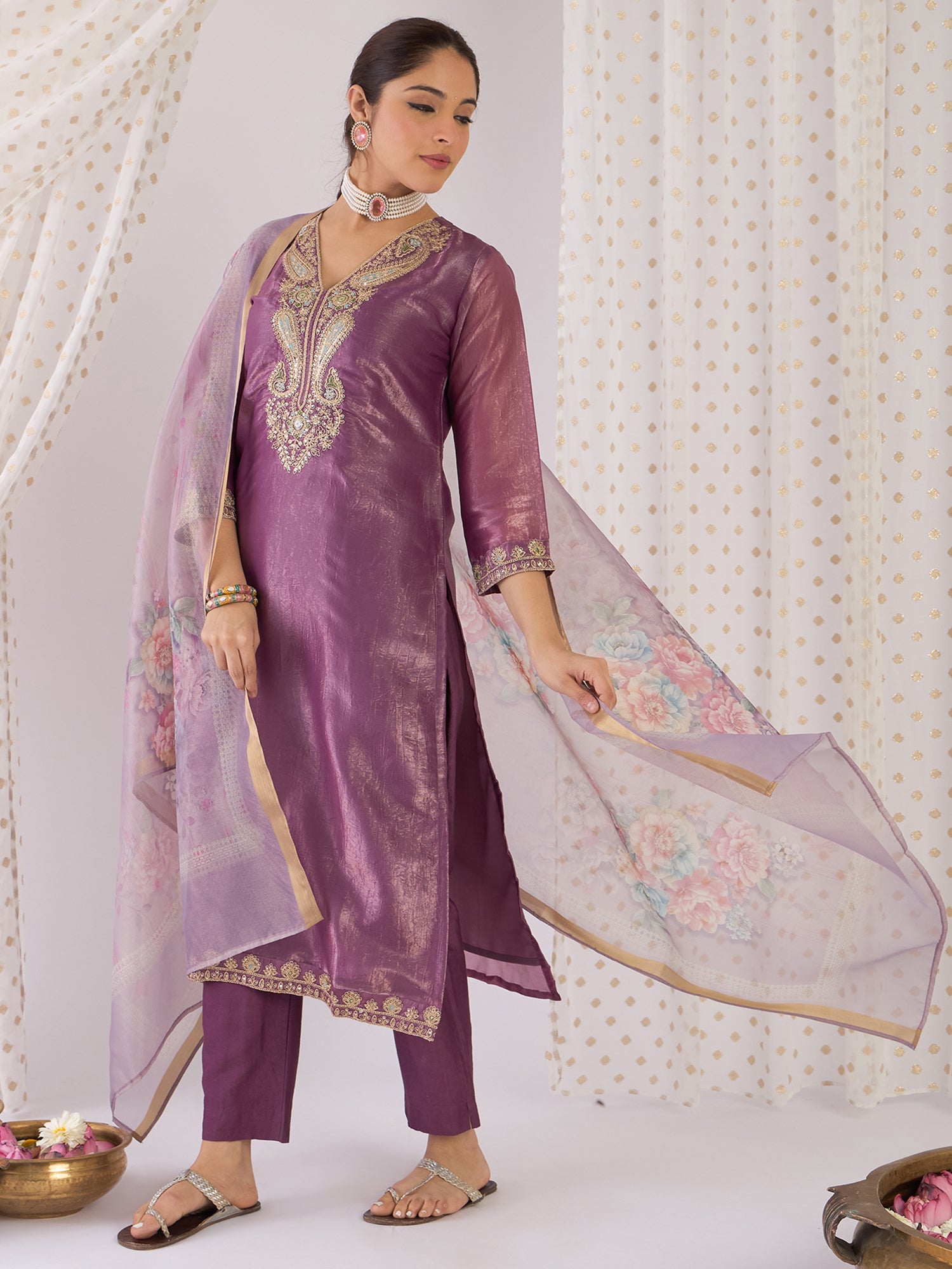 indo era, suit, kurta set for women, indo era kurta, kurta sets for ladies, summer dresses for women, 3 piece suit, cotton kurta set for women, new arrivals, women kurti plazo set, women in suit, kurta suit, floral kurta, short suit, spring summer, Purple suit
