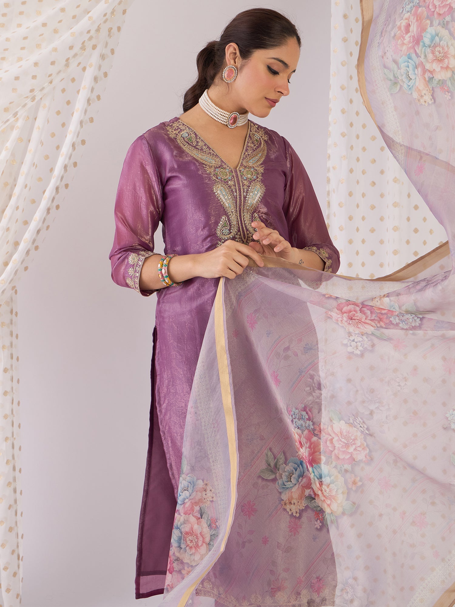 indo era, suit, kurta set for women, indo era kurta, kurta sets for ladies, summer dresses for women, 3 piece suit, cotton kurta set for women, new arrivals, women kurti plazo set, women in suit, kurta suit, floral kurta, short suit, spring summer, Purple suit