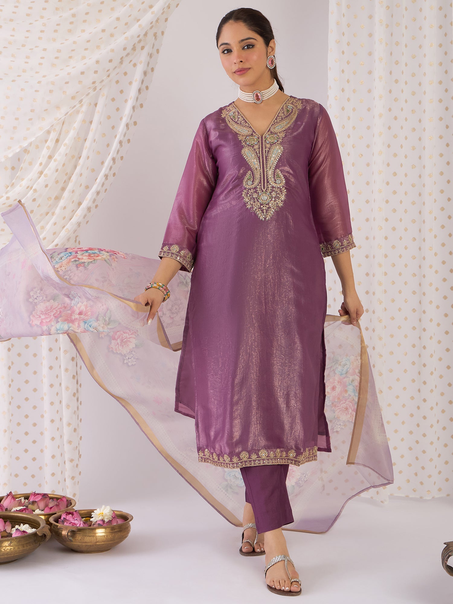 indo era, suit, kurta set for women, indo era kurta, kurta sets for ladies, summer dresses for women, 3 piece suit, cotton kurta set for women, new arrivals, women kurti plazo set, women in suit, kurta suit, floral kurta, short suit, spring summer, Purple suit