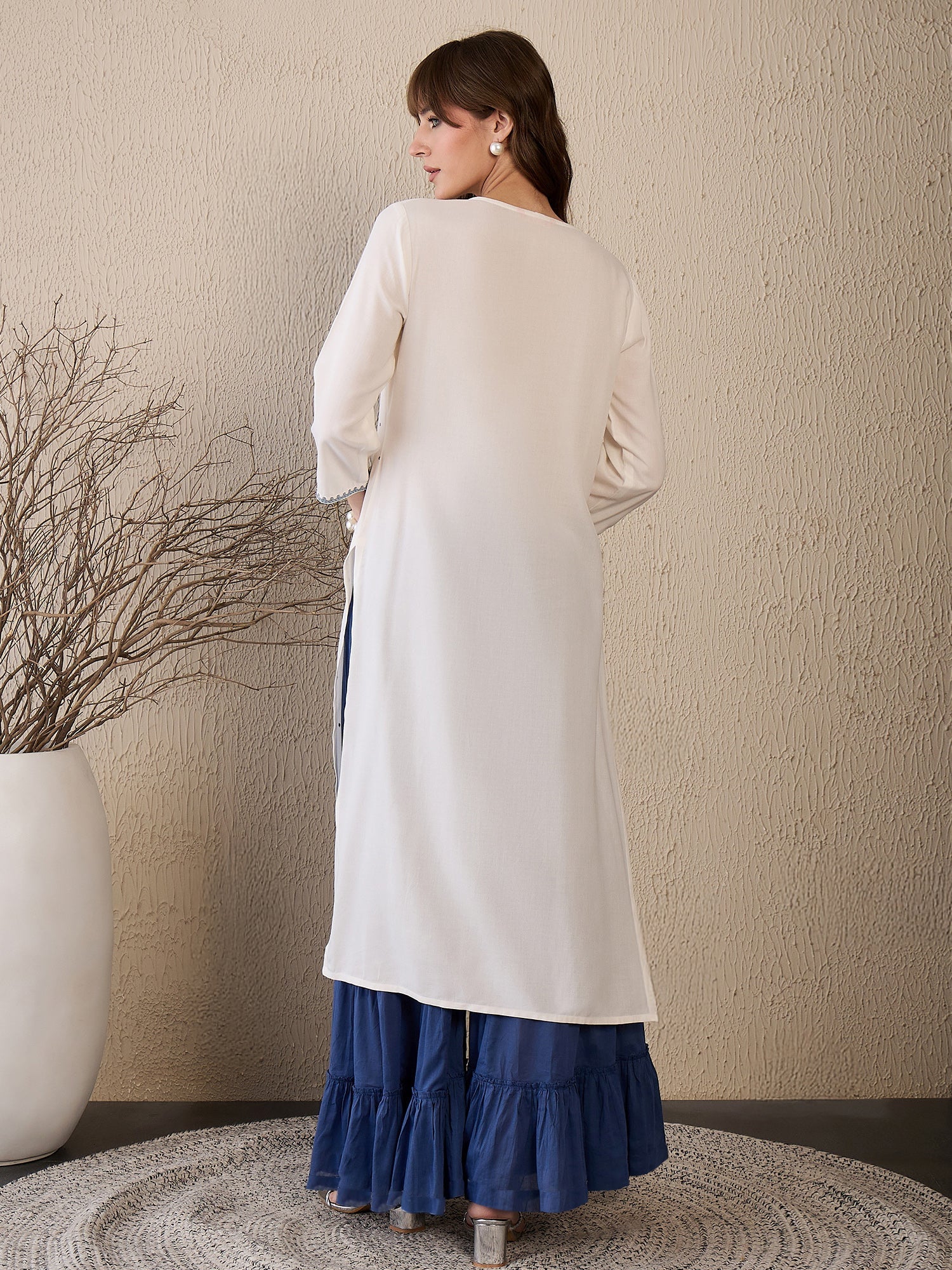 indo era, suit, kurta set for women, indo era kurta, kurta sets for ladies, summer dresses for women, 3 piece suit, cotton kurta set for women, new arrivals, women kurti plazo set, women in suit, kurta suit, floral kurta, short suit, spring summer, White kurta