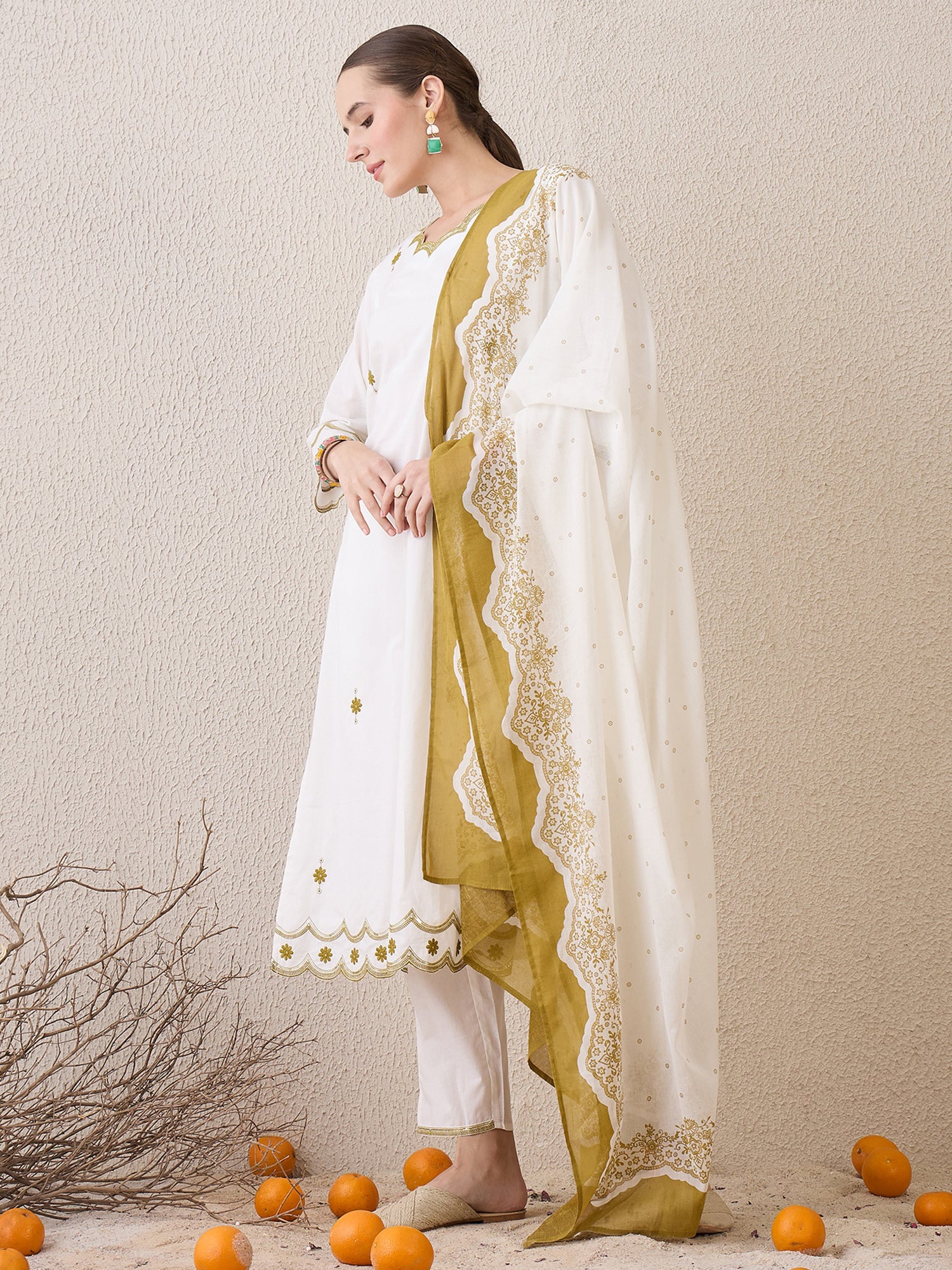 indo era, suit, kurta set for women, indo era kurta, kurta sets for ladies, summer dresses for women, 3 piece suit, cotton kurta set for women, new arrivals, women kurti plazo set, women in suit, kurta suit, floral kurta, short suit, spring summer, White suit