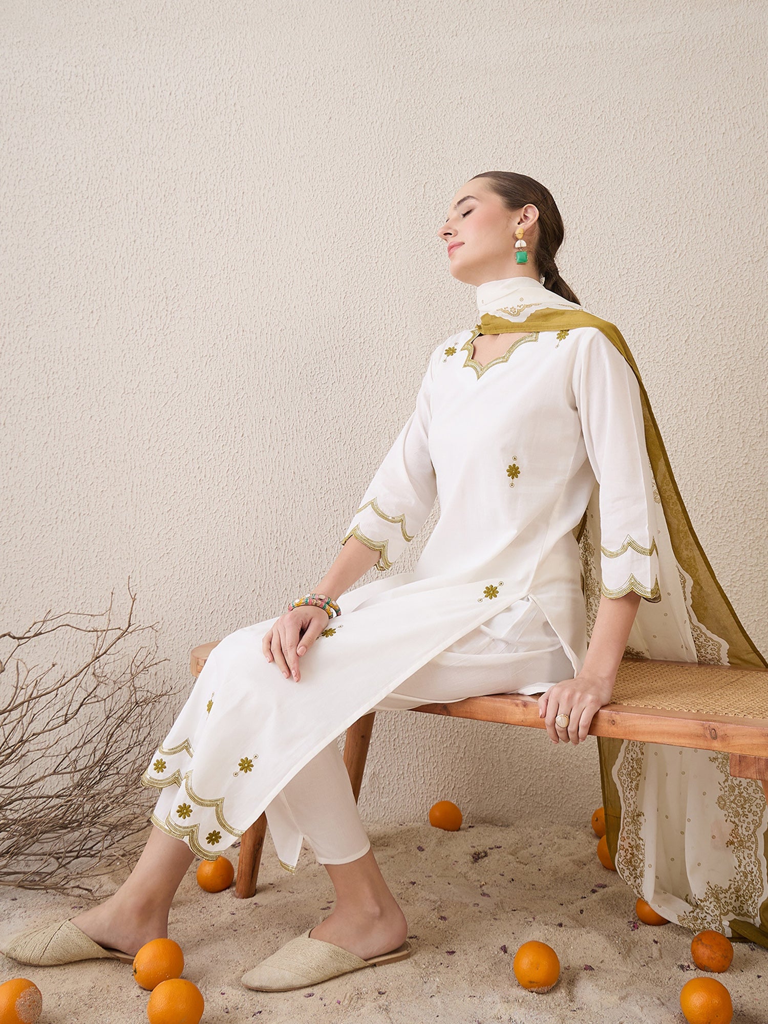 indo era, suit, kurta set for women, indo era kurta, kurta sets for ladies, summer dresses for women, 3 piece suit, cotton kurta set for women, new arrivals, women kurti plazo set, women in suit, kurta suit, floral kurta, short suit, spring summer, White suit