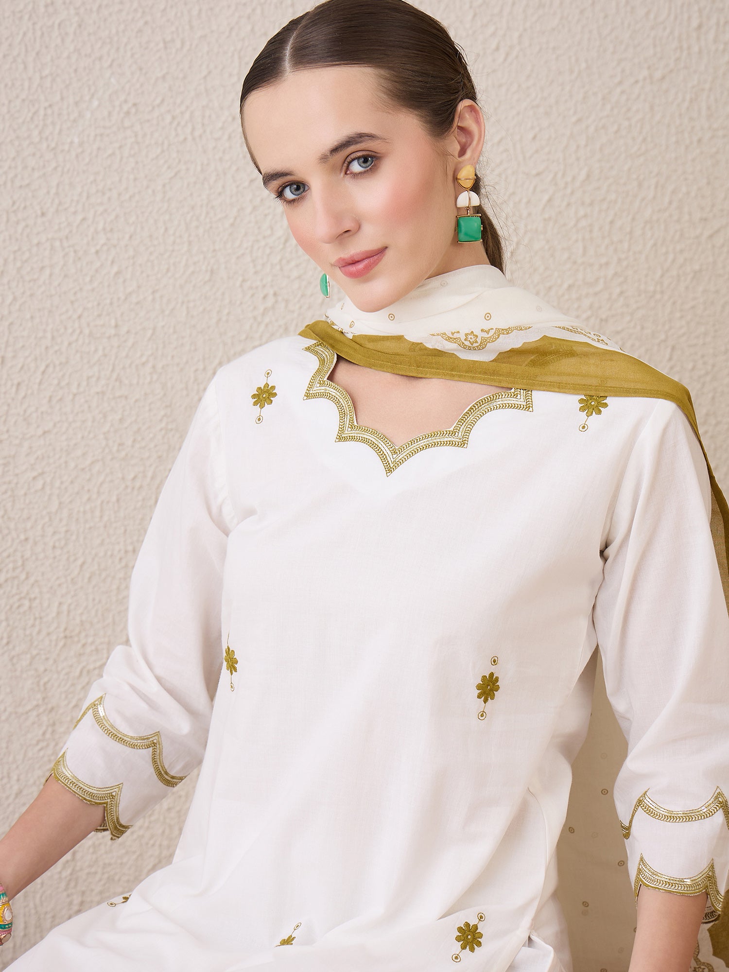 indo era, suit, kurta set for women, indo era kurta, kurta sets for ladies, summer dresses for women, 3 piece suit, cotton kurta set for women, new arrivals, women kurti plazo set, women in suit, kurta suit, floral kurta, short suit, spring summer, White suit
