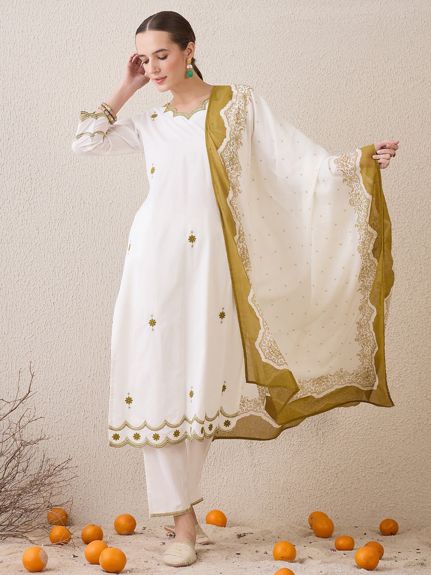 indo era, suit, kurta set for women, indo era kurta, kurta sets for ladies, summer dresses for women, 3 piece suit, cotton kurta set for women, new arrivals, women kurti plazo set, women in suit, kurta suit, floral kurta, short suit, spring summer, White suit