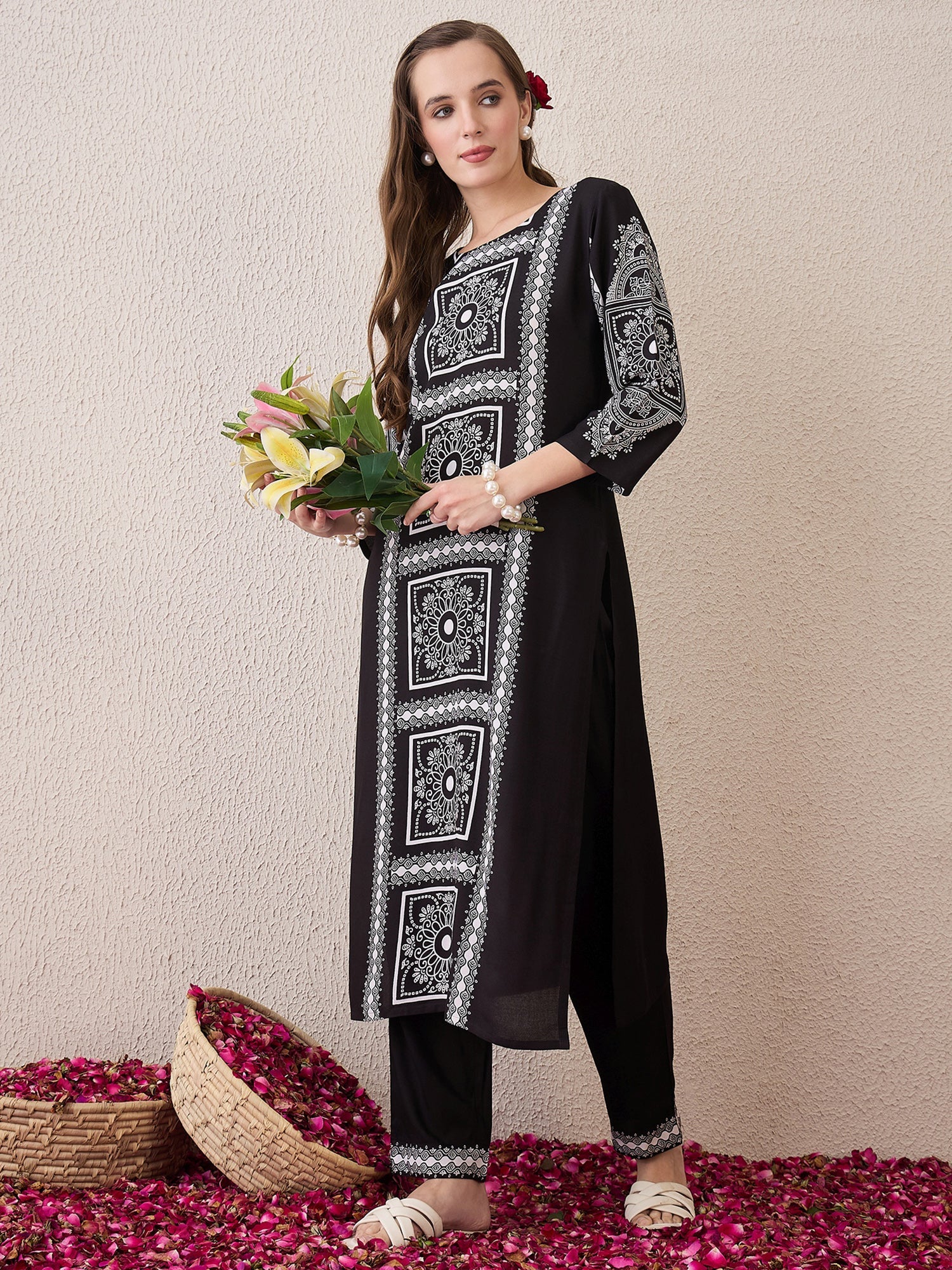 indo era, suit, kurta set for women, indo era kurta, kurta sets for ladies, summer dresses for women, 3 piece suit, cotton kurta set for women, new arrivals, women kurti plazo set, women in suit, kurta suit, floral kurta, short suit, spring summer, Black suit