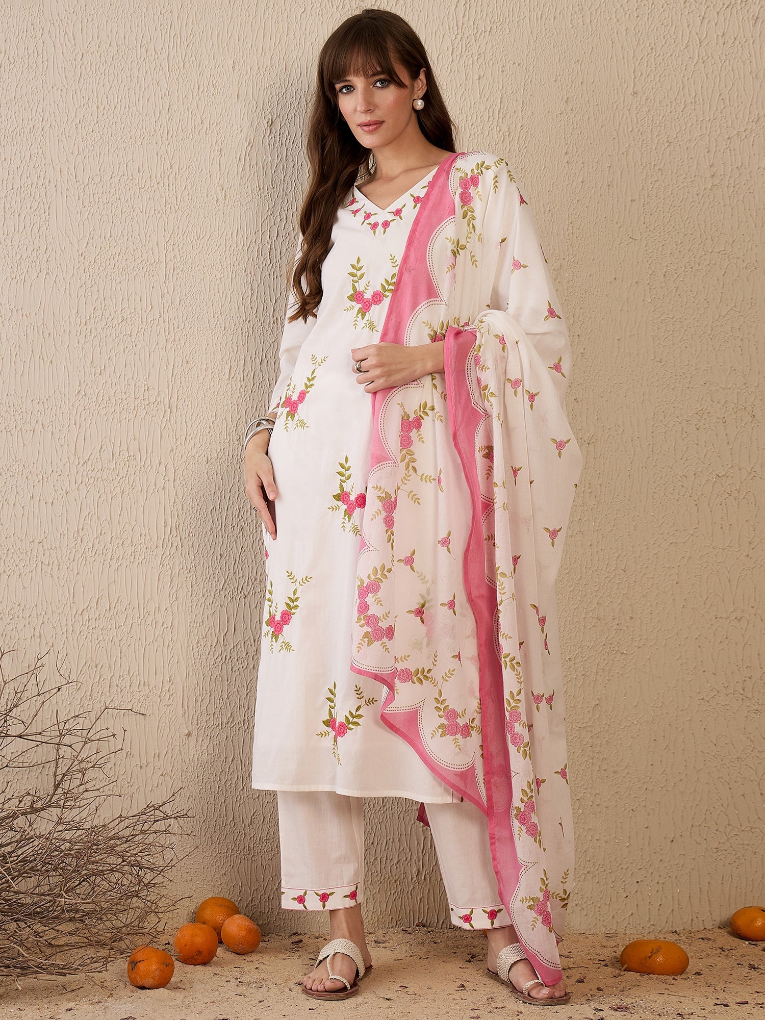 indo era, suit, kurta set for women, indo era kurta, kurta sets for ladies, summer dresses for women, 3 piece suit, cotton kurta set for women, new arrivals, women kurti plazo set, women in suit, kurta suit, floral kurta, short suit, spring summer, OffWhite suit
