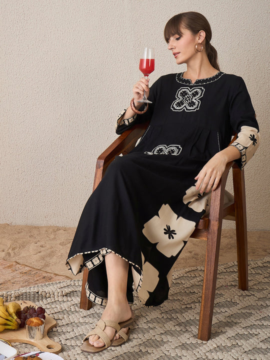 Indo Era Black Embroidered A-Line Kurta Palazzos set