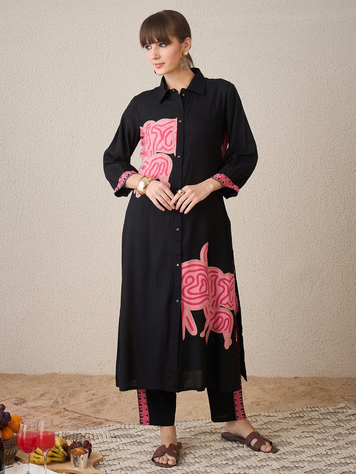 indo era, suit, kurta set for women, indo era kurta, kurta sets for ladies, summer dresses for women, 3 piece suit, cotton kurta set for women, new arrivals, women kurti plazo set, women in suit, kurta suit, floral kurta, short suit, spring summer, Black suit