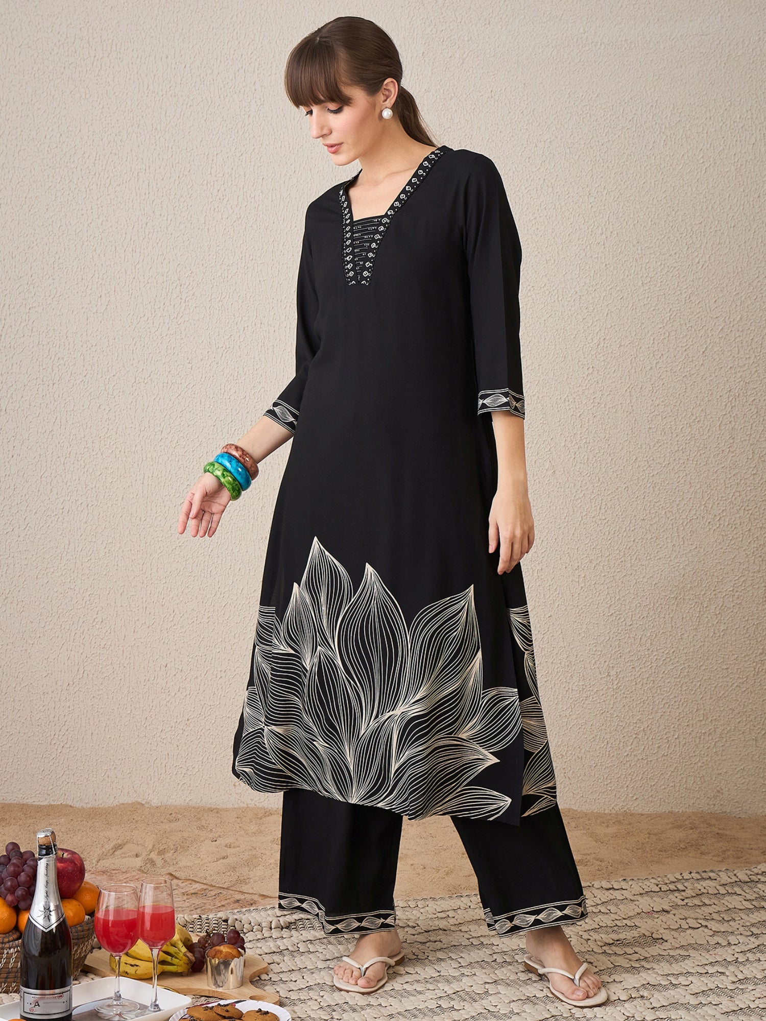 indo era, suit, kurta set for women, indo era kurta, kurta sets for ladies, summer dresses for women, 3 piece suit, cotton kurta set for women, new arrivals, women kurti plazo set, women in suit, kurta suit, floral kurta, short suit, spring summer, Black suit