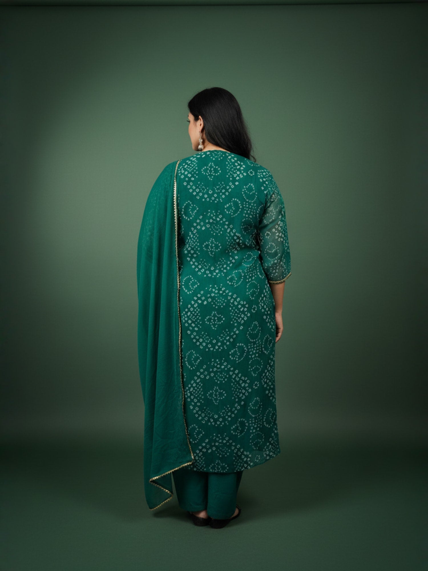 Plus Size Green Embroidered Straight Kurta Trousers With Dupatta set