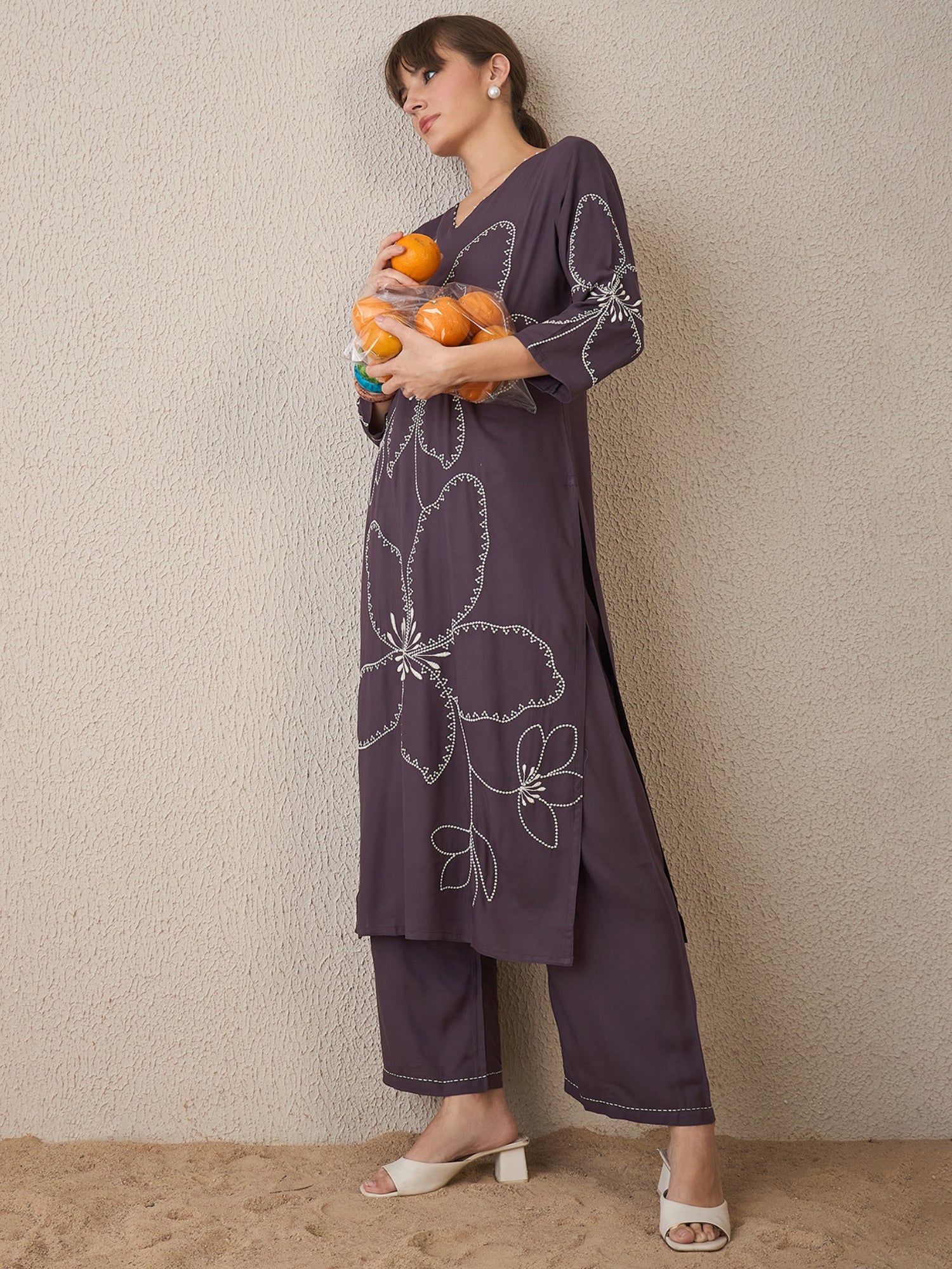 indo era, suit, kurta set for women, indo era kurta, kurta sets for ladies, summer dresses for women, 3 piece suit, cotton kurta set for women, new arrivals, women kurti plazo set, women in suit, kurta suit, floral kurta, short suit, spring summer, Grey suit