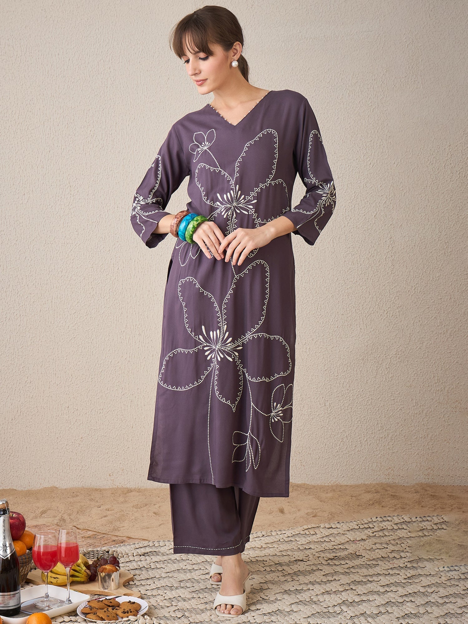 indo era, suit, kurta set for women, indo era kurta, kurta sets for ladies, summer dresses for women, 3 piece suit, cotton kurta set for women, new arrivals, women kurti plazo set, women in suit, kurta suit, floral kurta, short suit, spring summer, Grey suit