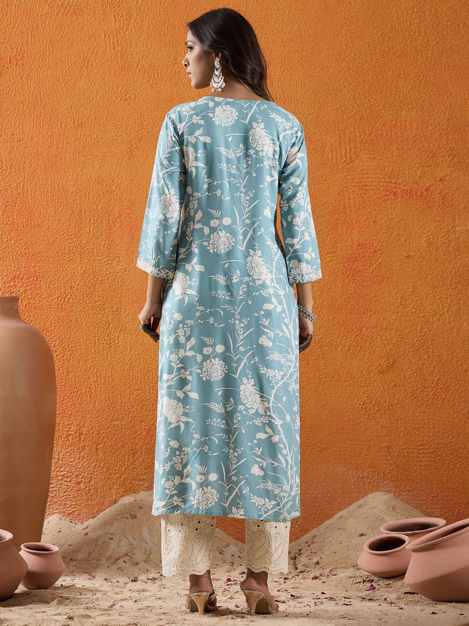 indo era, suit, kurta set for women, indo era kurta, kurta sets for ladies, summer dresses for women, 3 piece suit, cotton kurta set for women, new arrivals, women kurti plazo set, women in suit, kurta suit, floral kurta, short suit, spring summer, Blue kurta