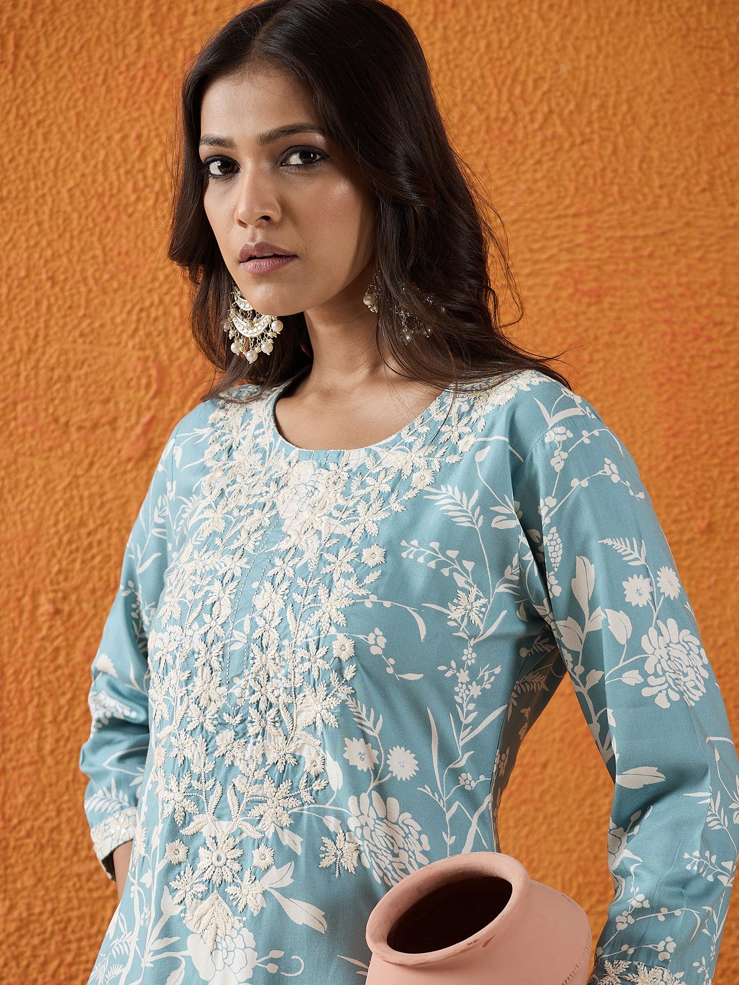 indo era, suit, kurta set for women, indo era kurta, kurta sets for ladies, summer dresses for women, 3 piece suit, cotton kurta set for women, new arrivals, women kurti plazo set, women in suit, kurta suit, floral kurta, short suit, spring summer, Blue kurta