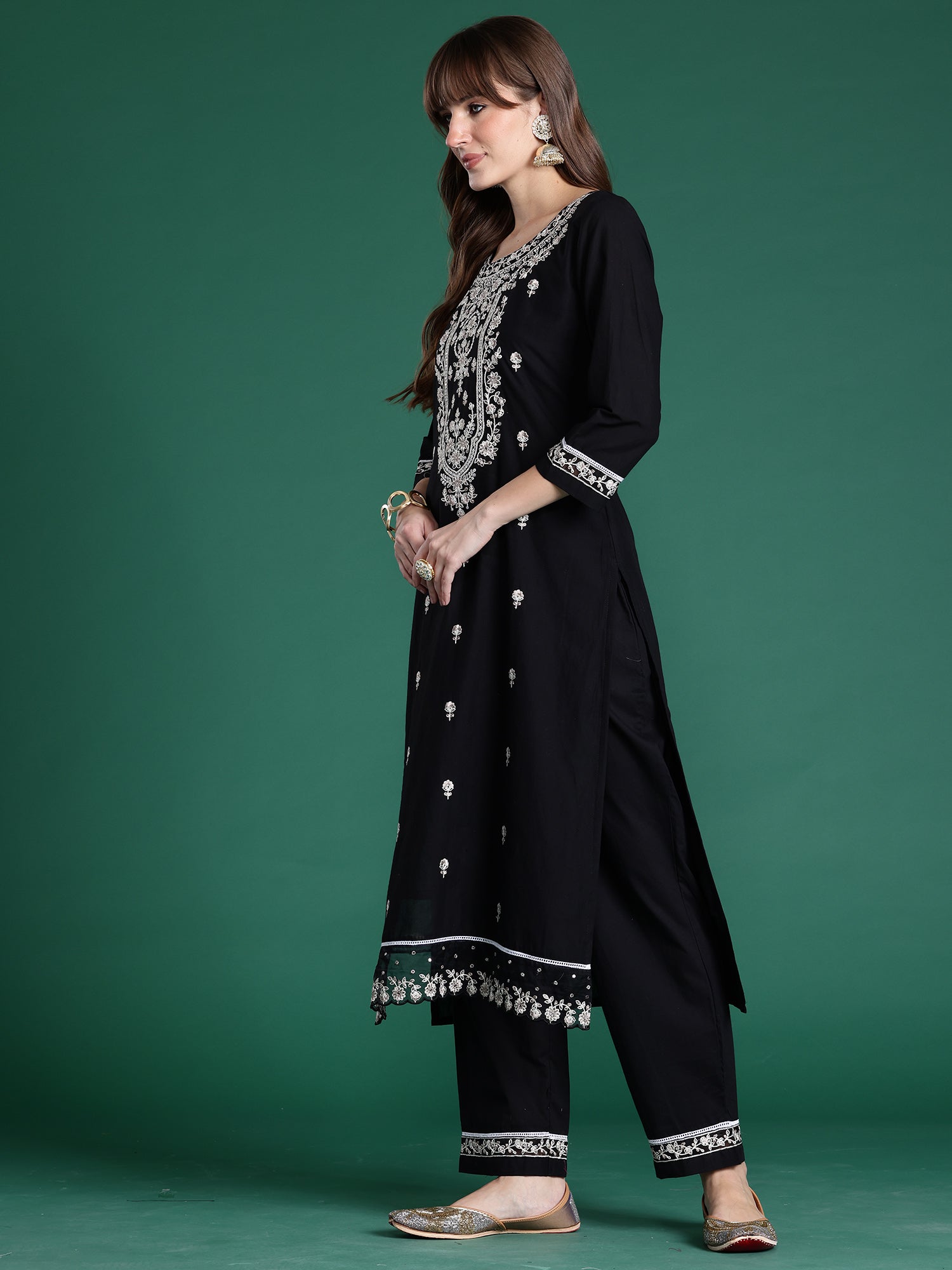 indo era, suit, kurta set for women, indo era kurta, kurta sets for ladies, summer dresses for women, 3 piece suit, cotton kurta set for women, new arrivals, women kurti plazo set, women in suit, kurta suit, floral kurta, short suit, spring summer, Black suit