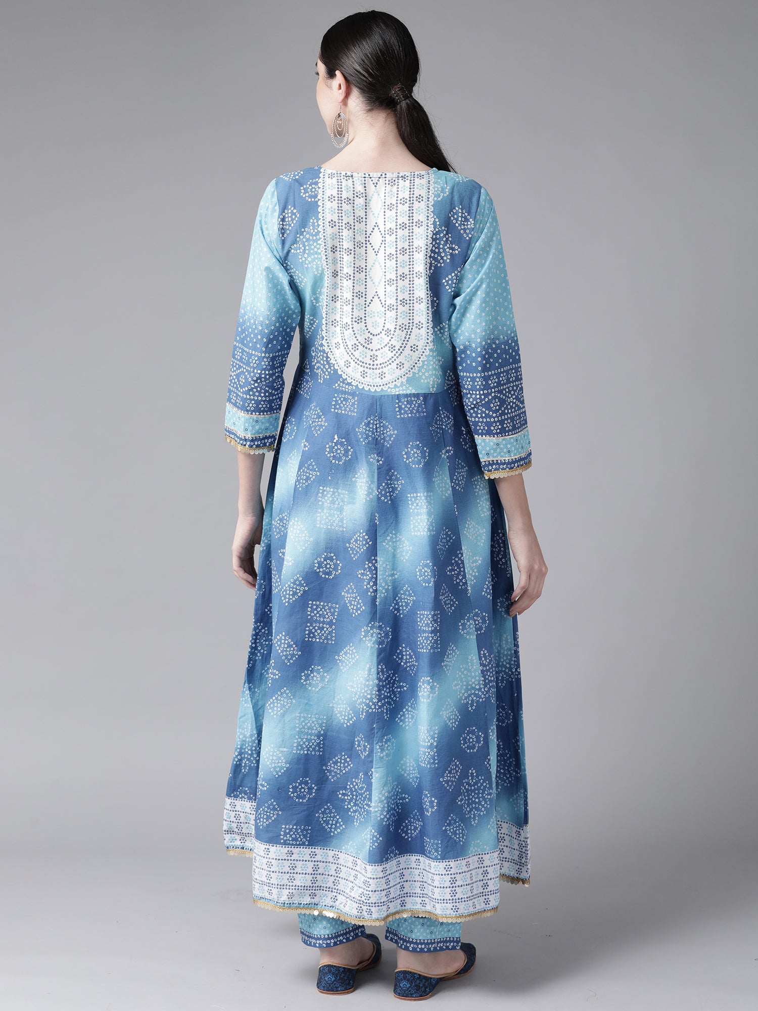 Indo Era Blue Embroidered A-line Kurta with Trouser