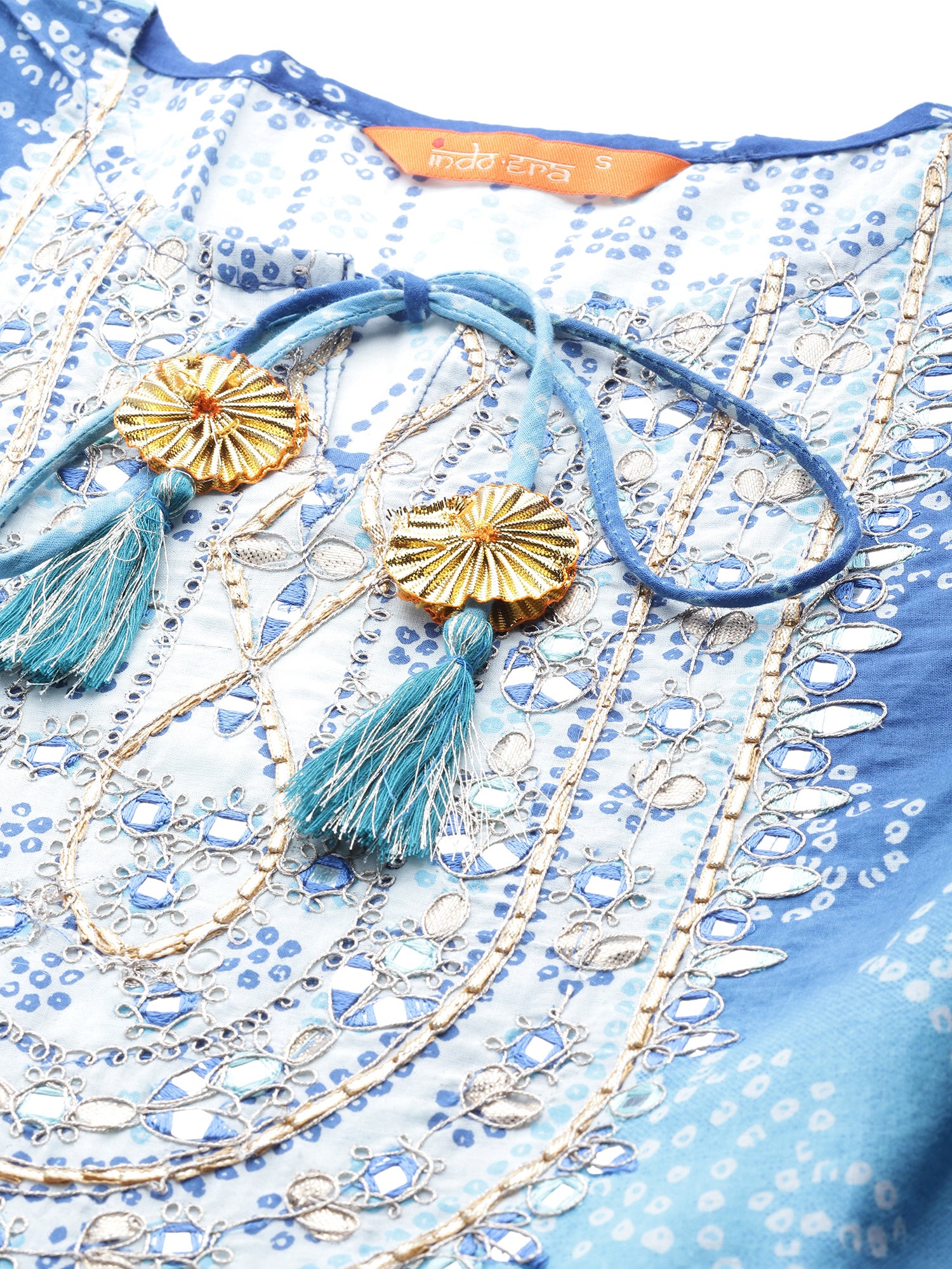 Indo Era Blue Embroidered A-line Kurta with Trouser