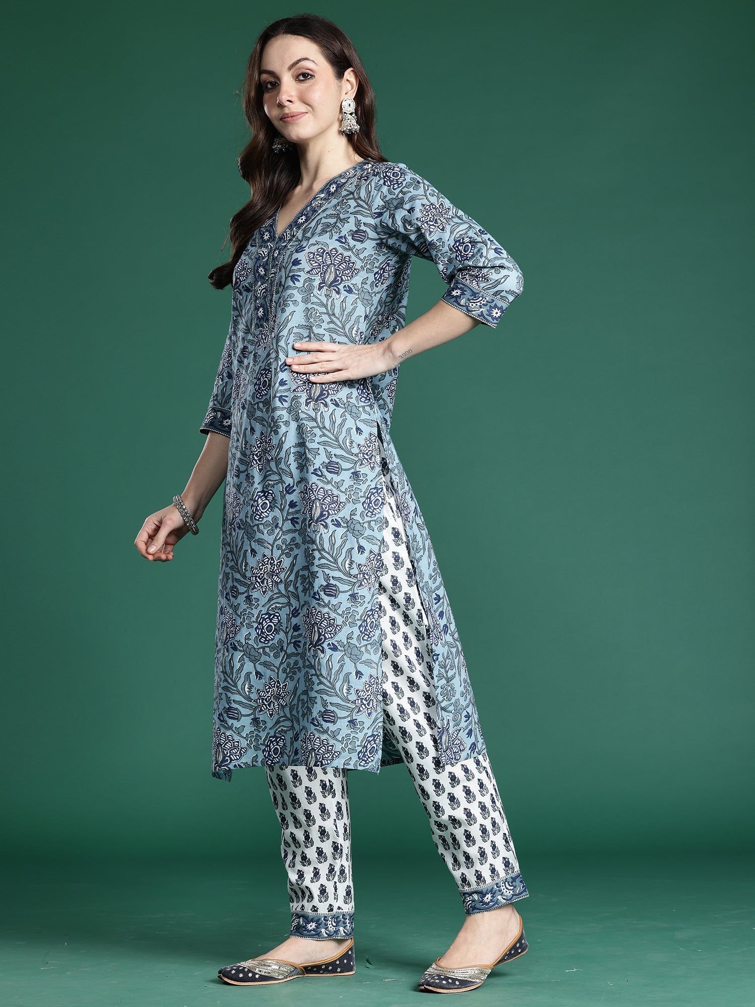 indo era, suit, kurta set for women, indo era kurta, kurta sets for ladies, summer dresses for women, 3 piece suit, cotton kurta set for women, new arrivals, women kurti plazo set, women in suit, kurta suit, floral kurta, short suit, spring summer, Blue suit