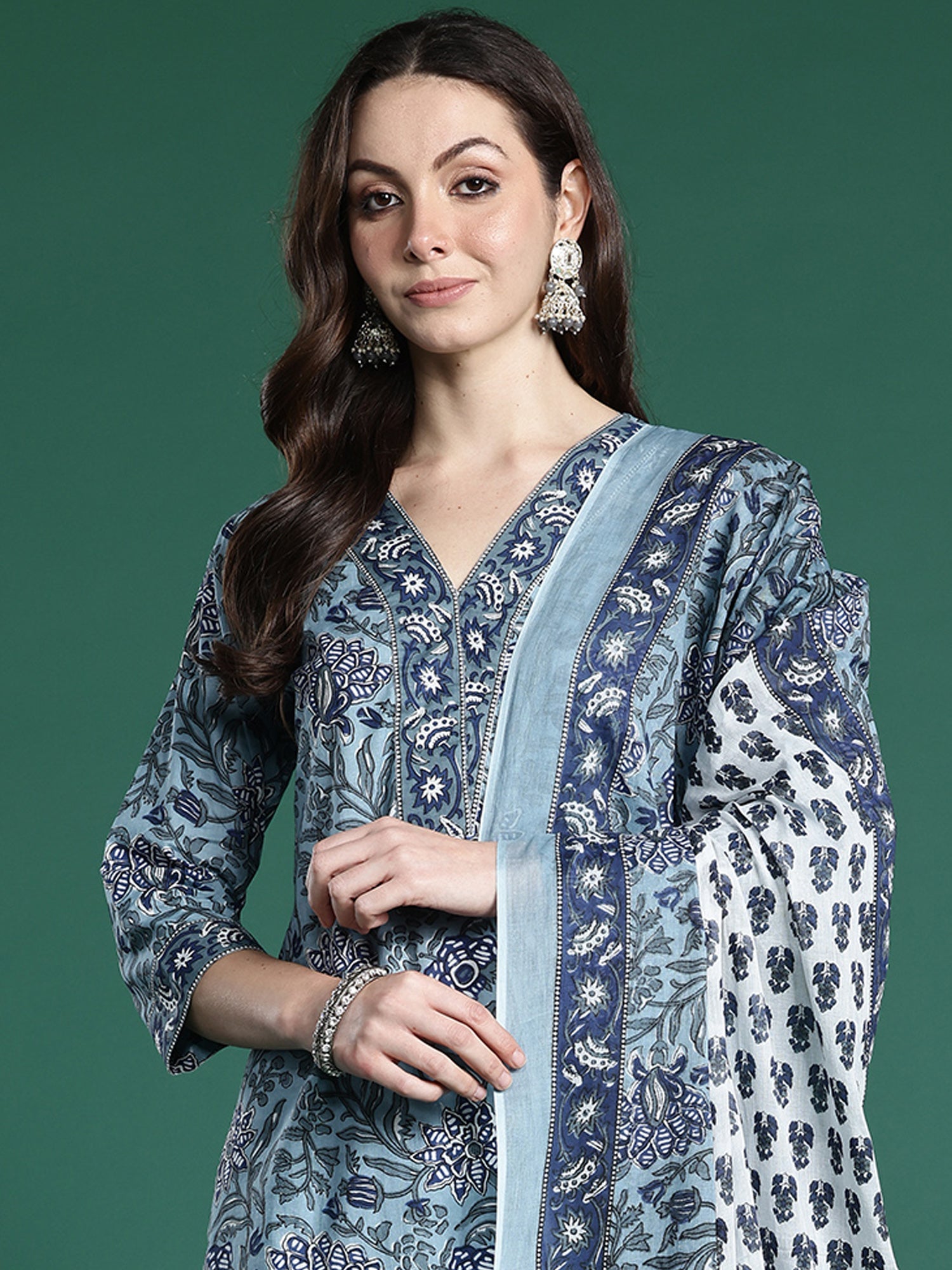 indo era, suit, kurta set for women, indo era kurta, kurta sets for ladies, summer dresses for women, 3 piece suit, cotton kurta set for women, new arrivals, women kurti plazo set, women in suit, kurta suit, floral kurta, short suit, spring summer, Blue suit