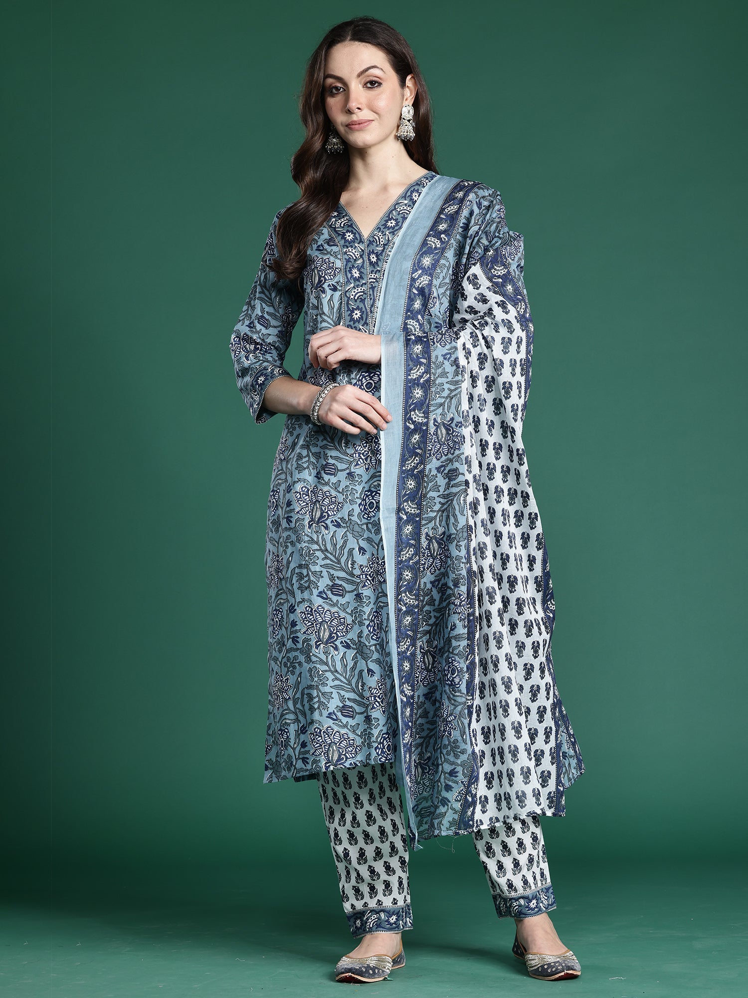 indo era, suit, kurta set for women, indo era kurta, kurta sets for ladies, summer dresses for women, 3 piece suit, cotton kurta set for women, new arrivals, women kurti plazo set, women in suit, kurta suit, floral kurta, short suit, spring summer, Blue suit