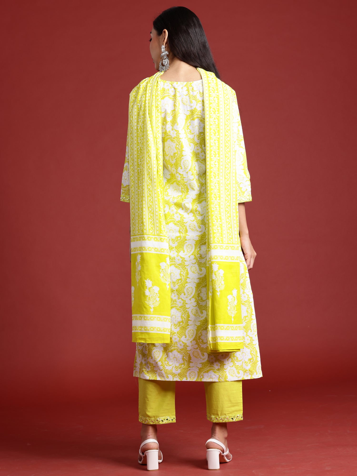 Indo Era Green Printed Straight Kurta Trousers With Dupatta set