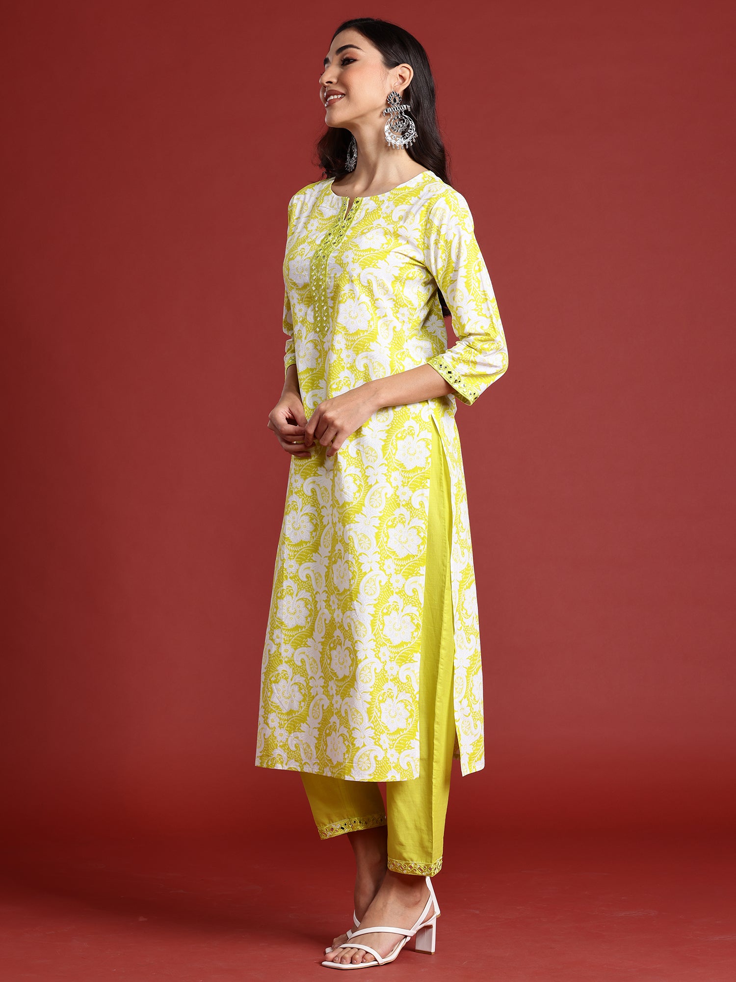 Indo Era Green Printed Straight Kurta Trousers With Dupatta set