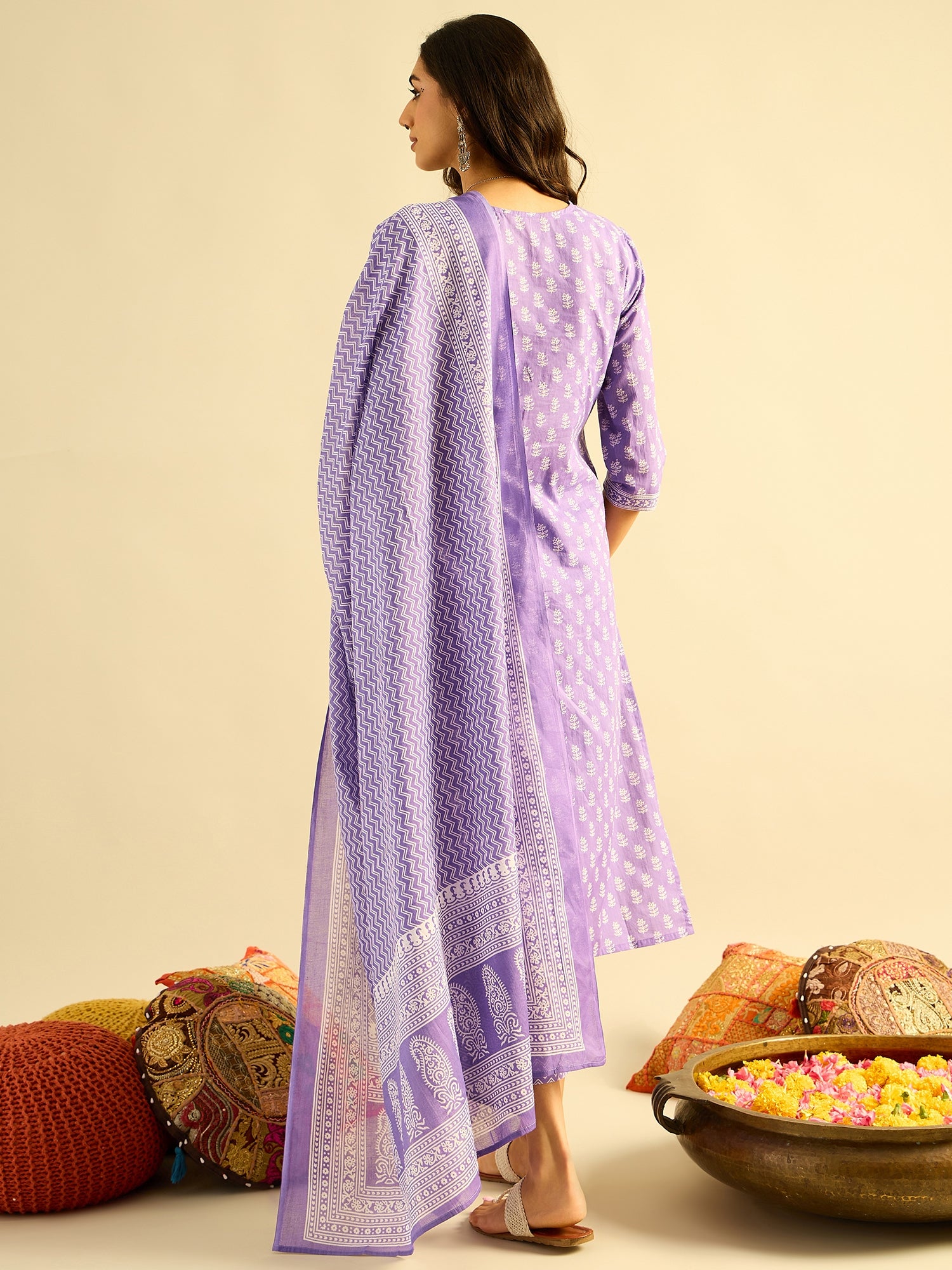 Lavender Kurta Sets  For women,indo era, indoera, kurta set for women, women kurta set, women suit, summer wear for women, cotton suit set, women cotton kurta, cotton kurta with dupatta